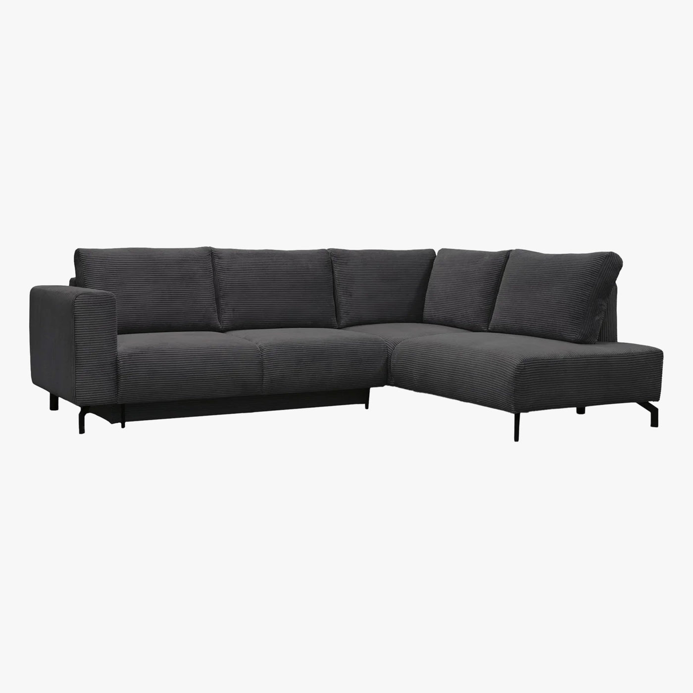 EMILIA Canapé d'angle convertible avec coffre en velours côtelé anthracite - Angle droit - Canapé d'angle convertible - Mobilier Deco