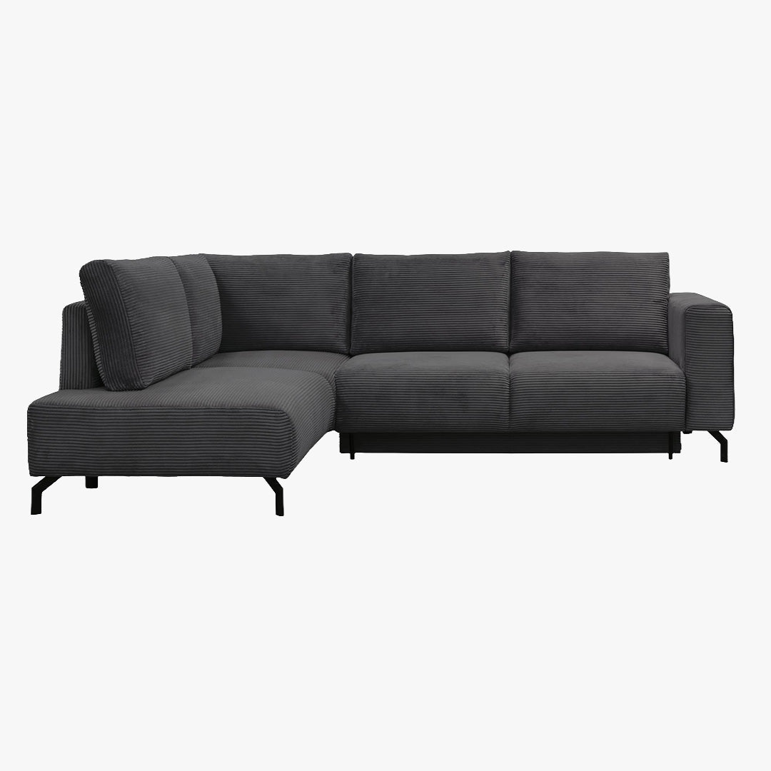 EMILIA Canapé d'angle convertible avec coffre en velours côtelé anthracite - Angle gauche - Canapé d'angle convertible - Mobilier Deco