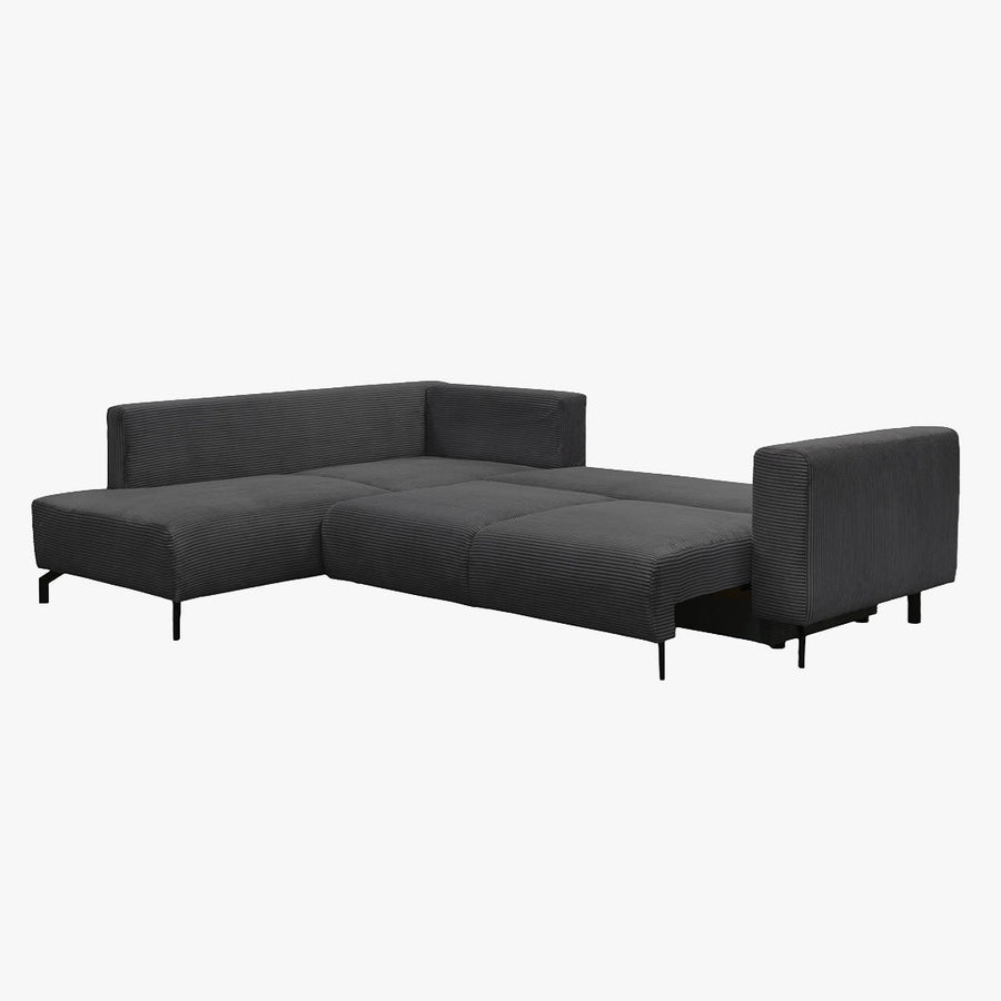 EMILIA Canapé d'angle convertible avec coffre en velours côtelé anthracite - Angle gauche — aperçu vidéo