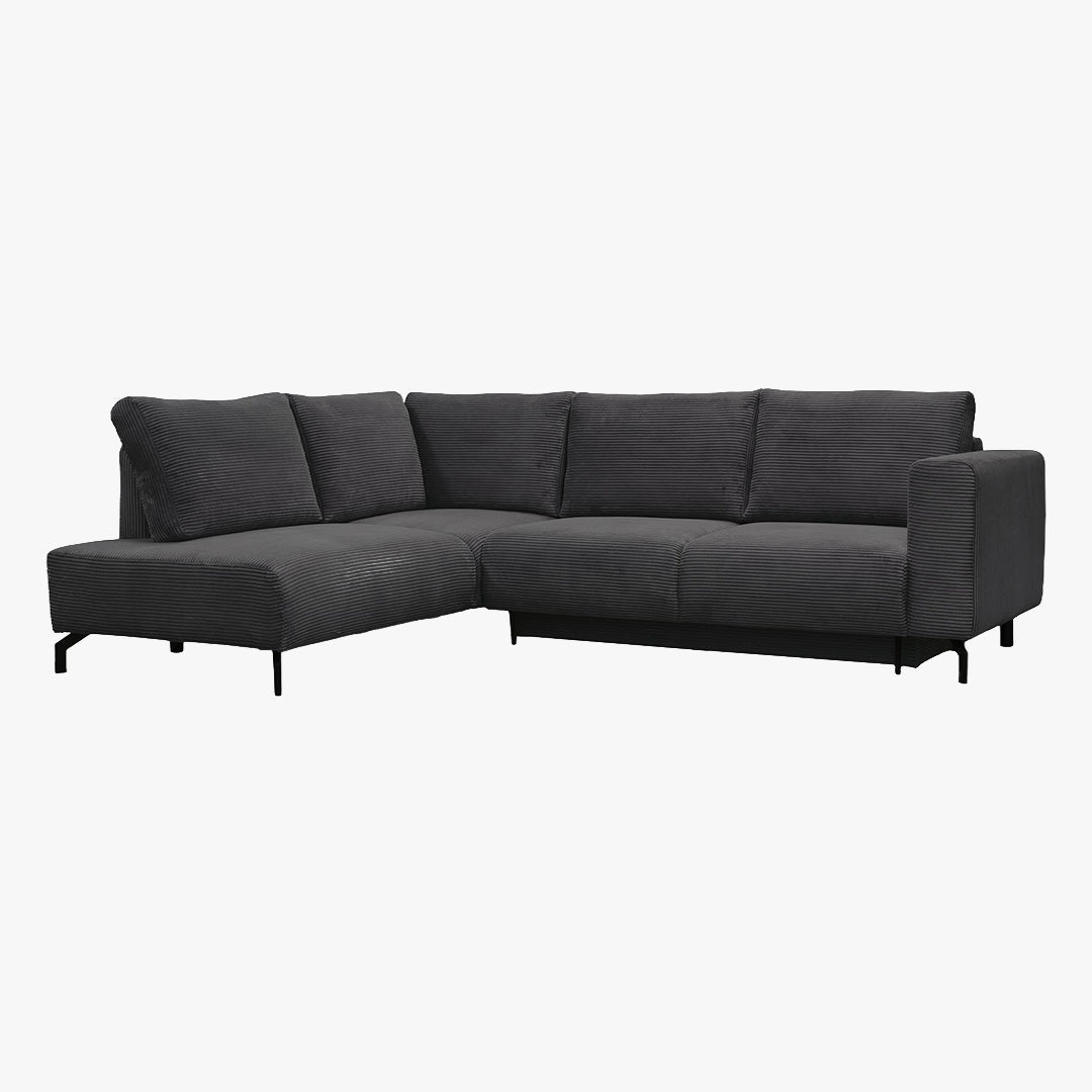 EMILIA Canapé d'angle convertible avec coffre en velours côtelé anthracite - Angle gauche - Canapé d'angle convertible - Mobilier Deco