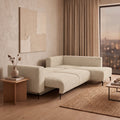 EMILIA Canapé d'angle convertible avec coffre en velours côtelé beige - Angle droit
