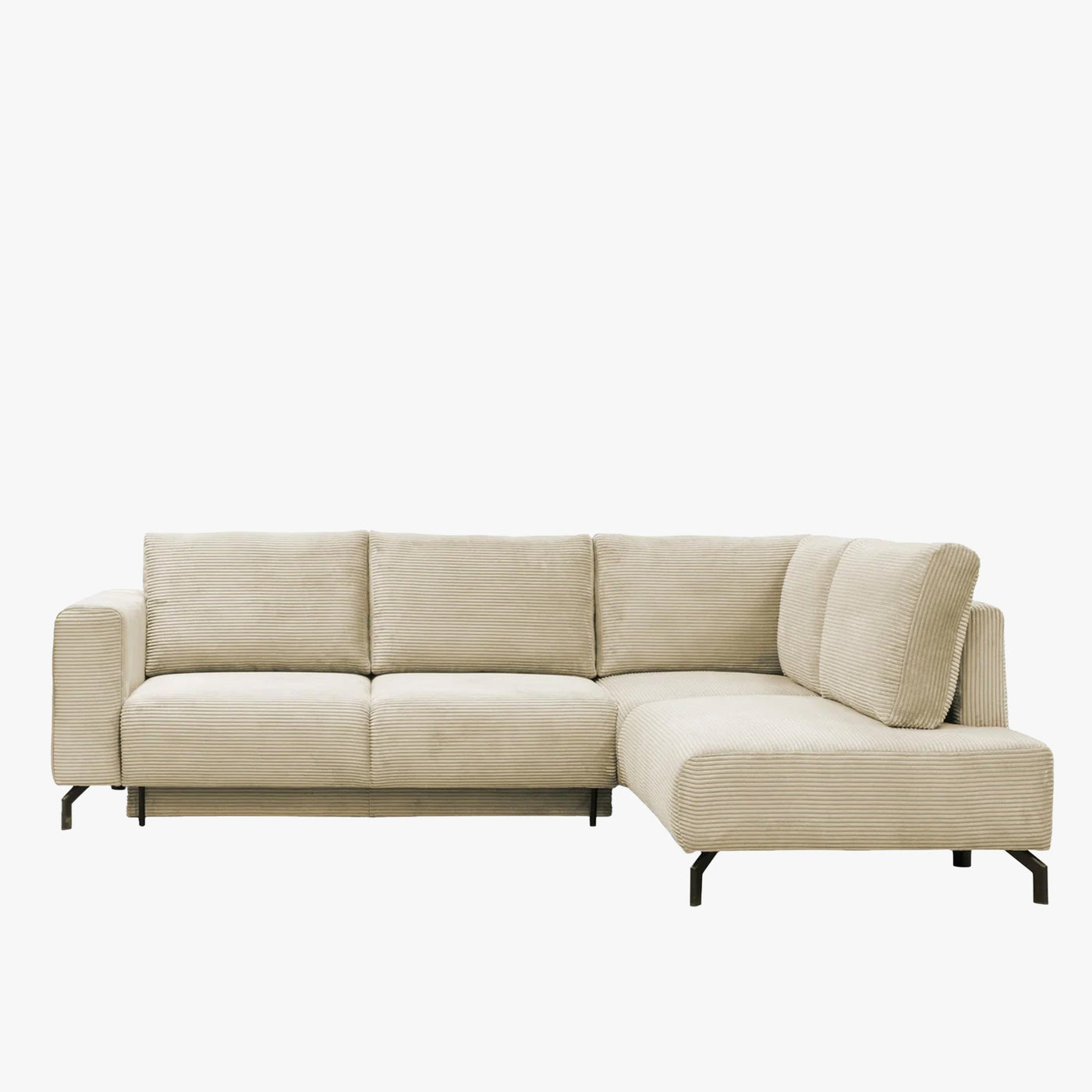 EMILIA Canapé d'angle convertible avec coffre en velours côtelé beige - Angle droit - Canapé d'angle convertible - Mobilier Deco