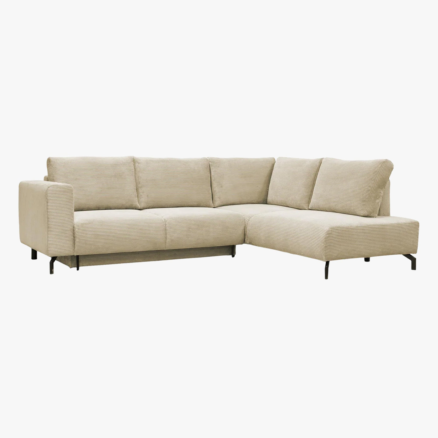 EMILIA Canapé d'angle convertible avec coffre en velours côtelé beige - Angle droit - Canapé d'angle convertible - Mobilier Deco