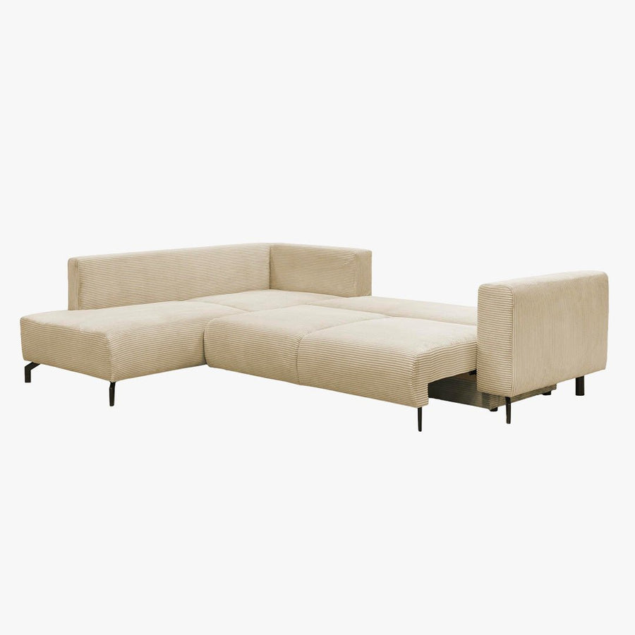 EMILIA Canapé d'angle convertible avec coffre en velours côtelé beige - Angle gauche — aperçu vidéo