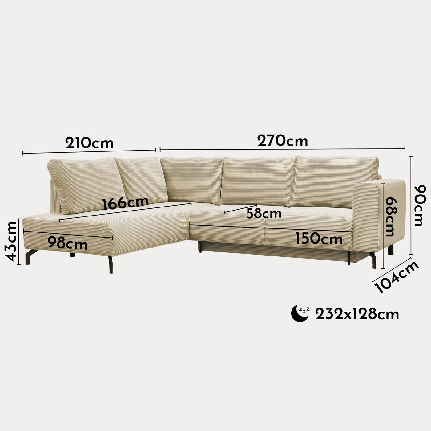 EMILIA Canapé d'angle convertible avec coffre en velours côtelé beige - Angle gauche - Canapé d'angle convertible - Mobilier Deco