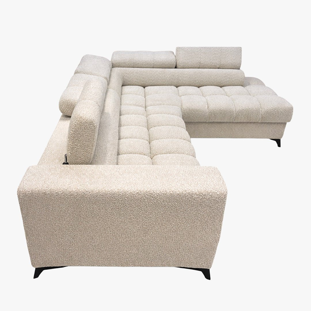 EMMA MINI Canapé d'angle convertible avec coffre et têtières relevables en tissu beige - Angle droit - Mobilier Deco