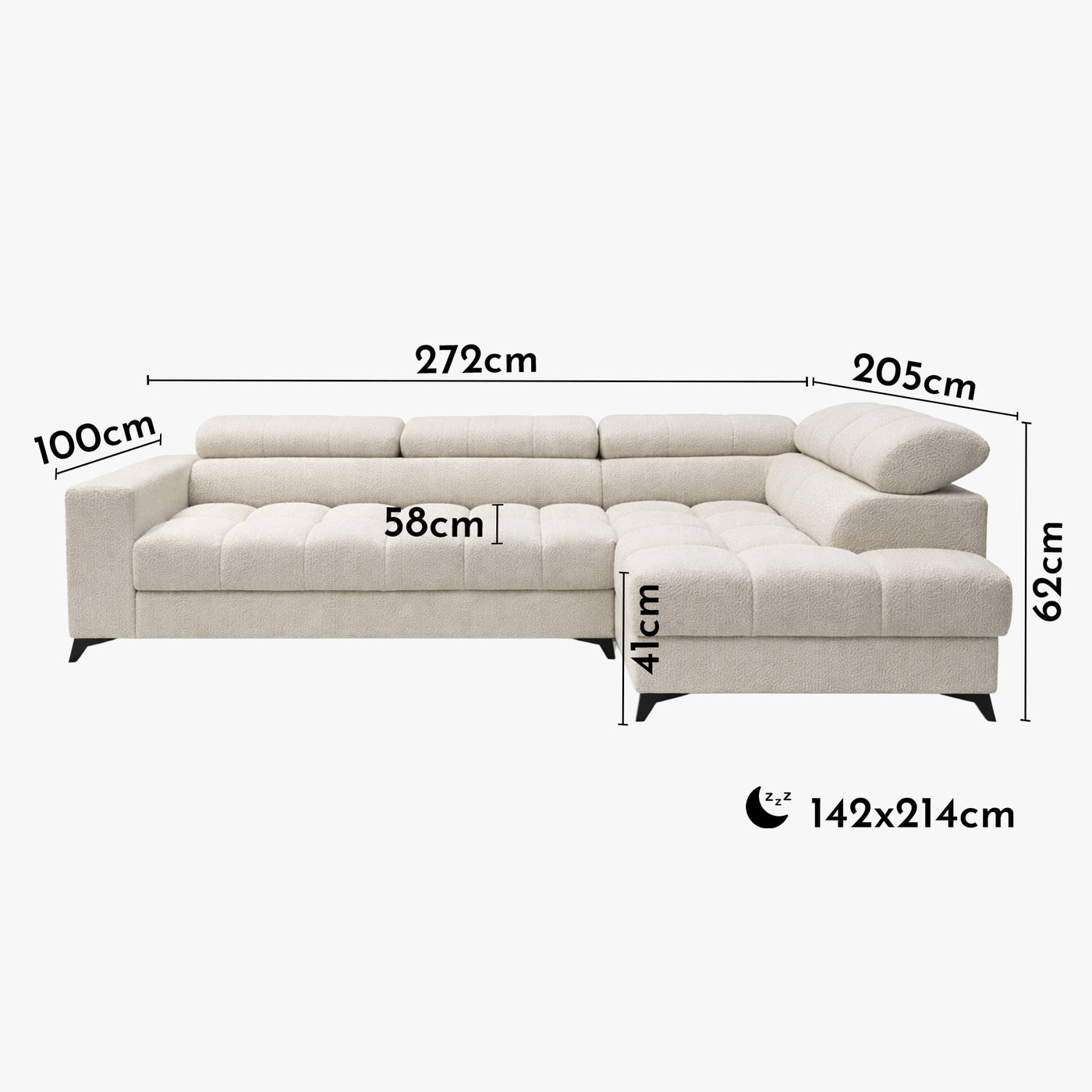 EMMA MINI Canapé d'angle convertible avec coffre et têtières relevables en tissu beige - Angle droit - Mobilier Deco
