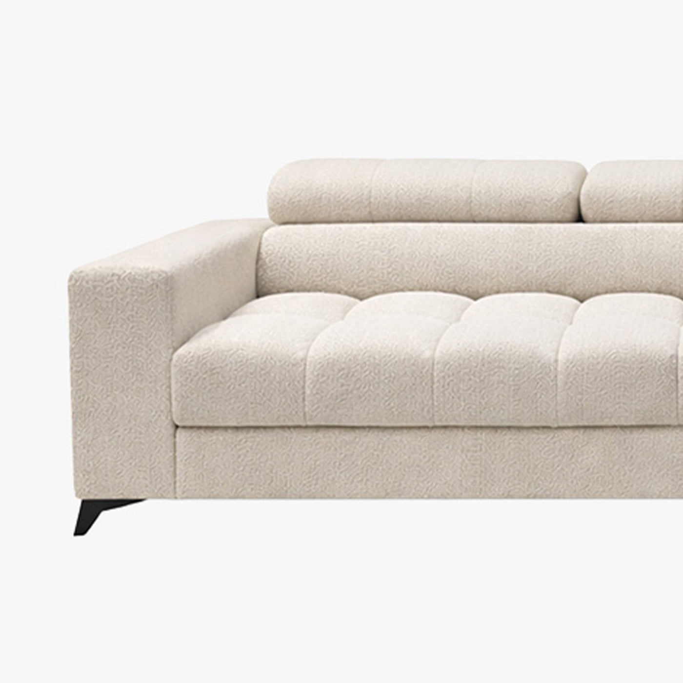 EMMA MINI Canapé d'angle convertible avec coffre et têtières relevables en tissu beige - Angle droit - Mobilier Deco