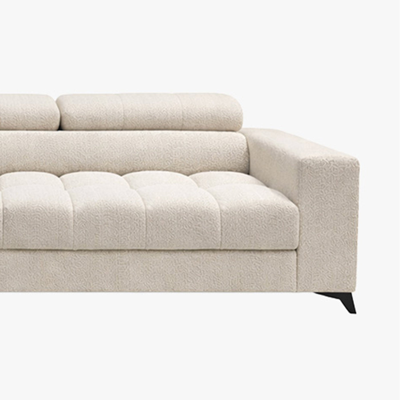 EMMA MINI Canapé d'angle convertible avec coffre et têtières relevables en tissu beige - Angle gauche - Mobilier Deco