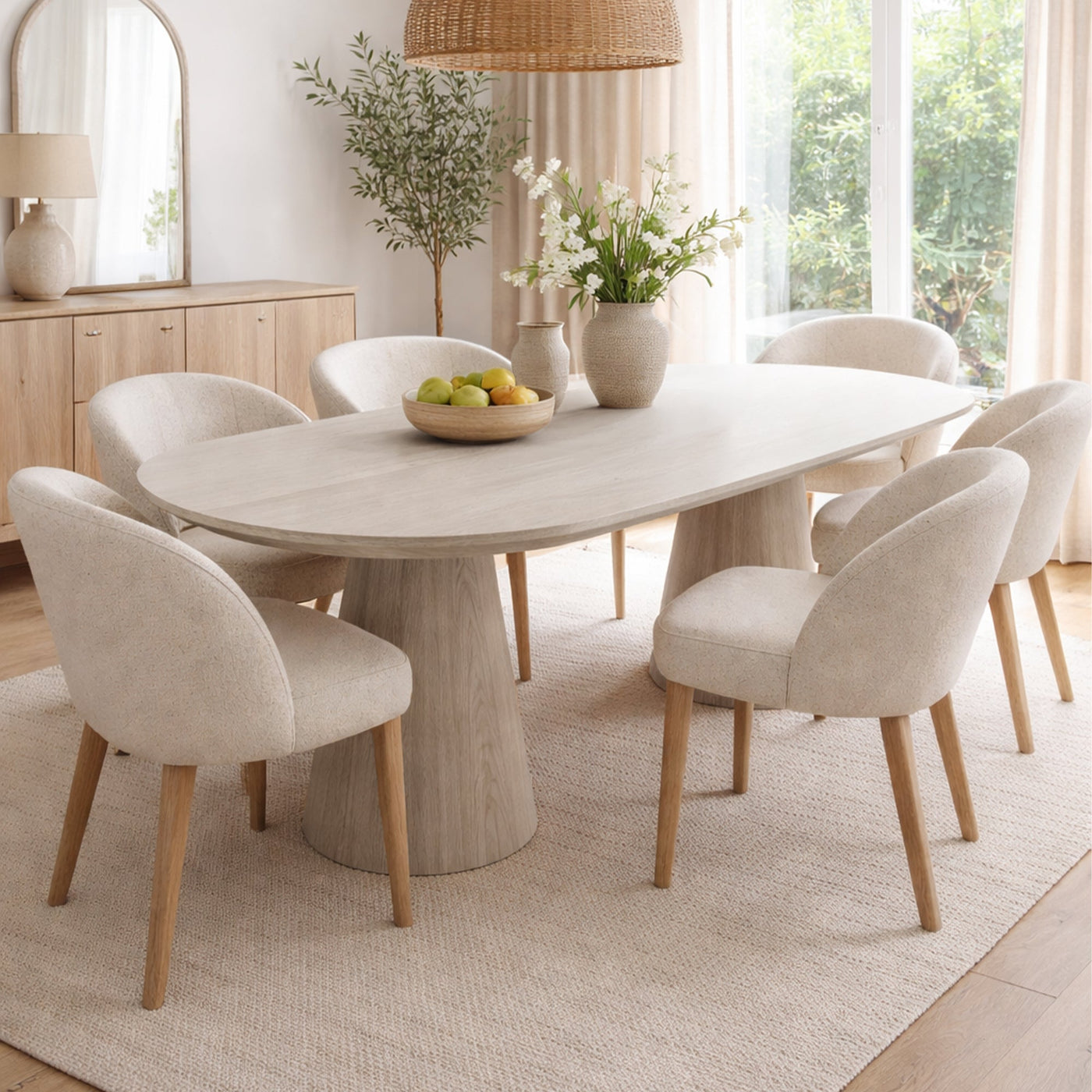 ENAYA Table à manger ovale couleur bois clair 220 cm - Table à manger - Mobilier Deco