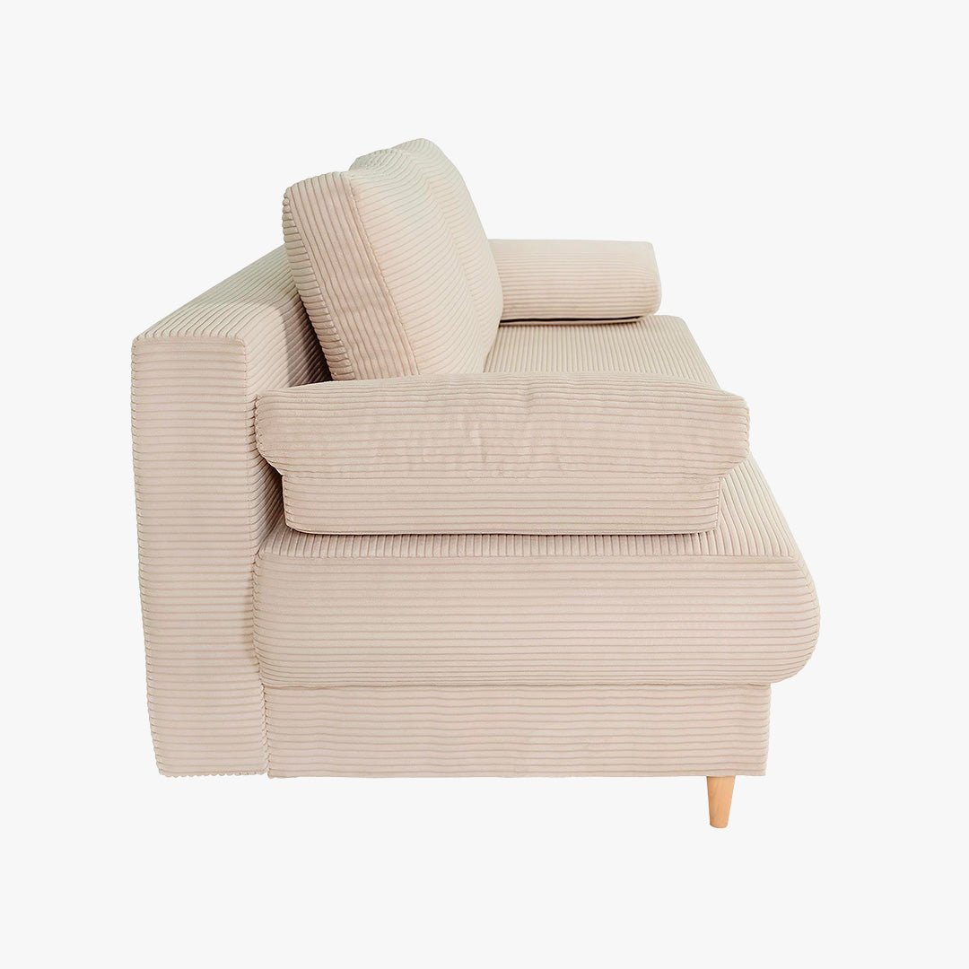 ERIYA Canapé 3 places convertible en velours côtelé beige - Canapés convertibles - Mobilier Deco