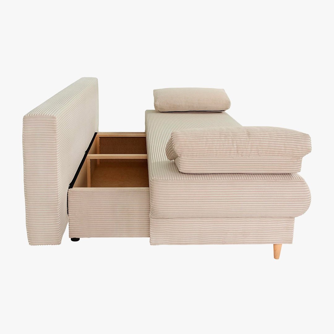 ERIYA Canapé 3 places convertible en velours côtelé beige - Canapés convertibles - Mobilier Deco