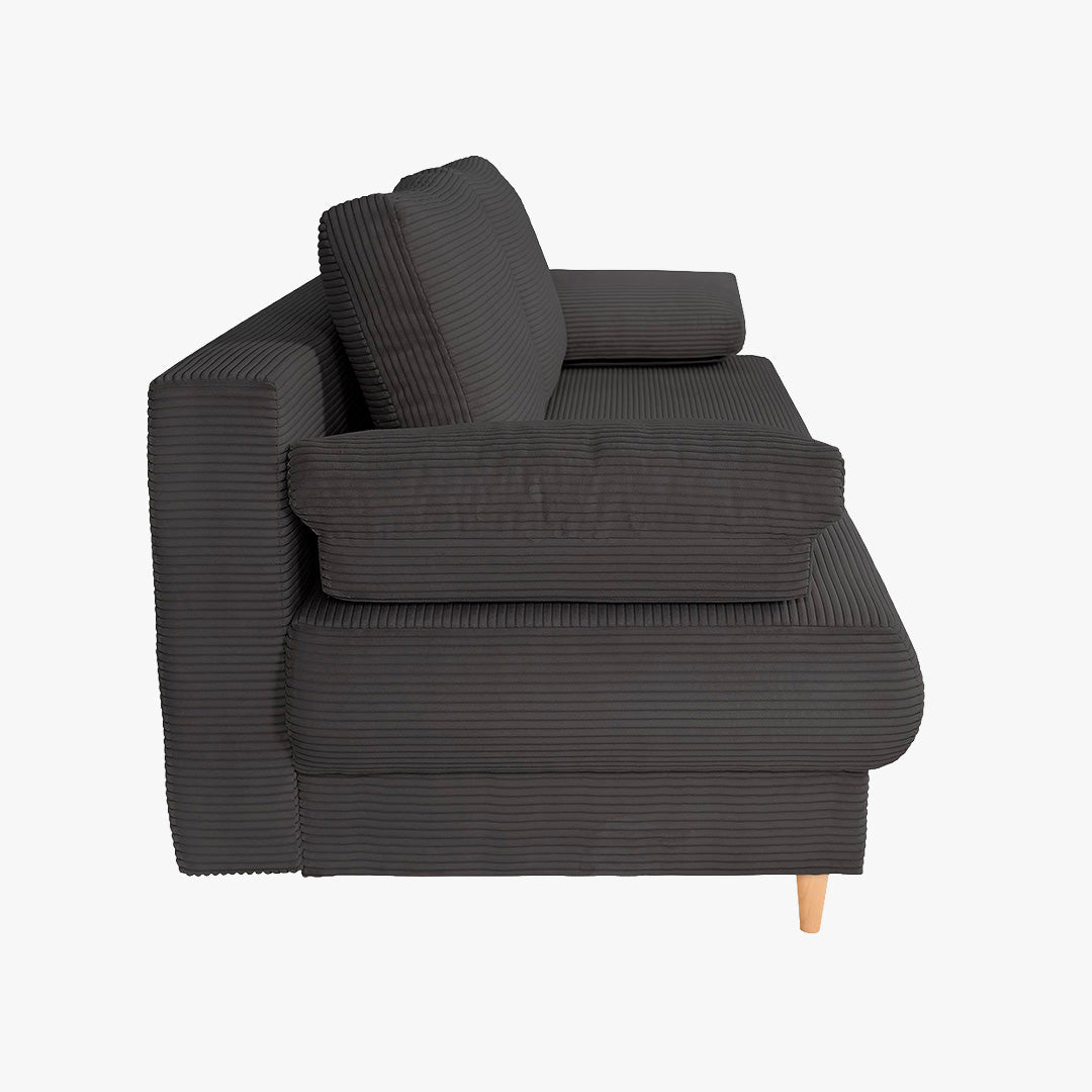 ERIYA Canapé 3 places convertible en velours côtelé gris anthracite - Canapés convertibles - Mobilier Deco
