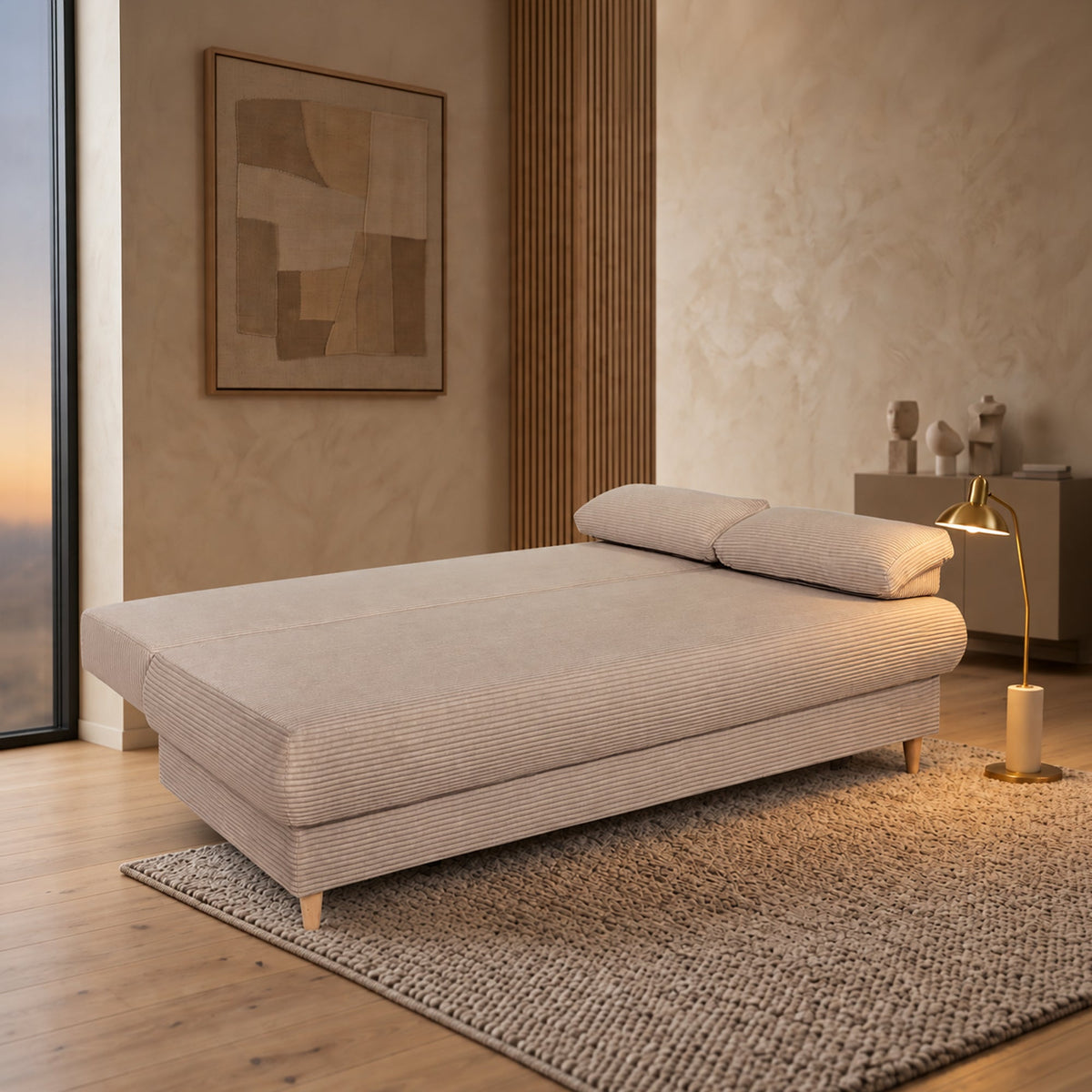 ERIYA Canapé 3 places convertible en velours côtelé taupe - Canapés convertibles - Mobilier Deco