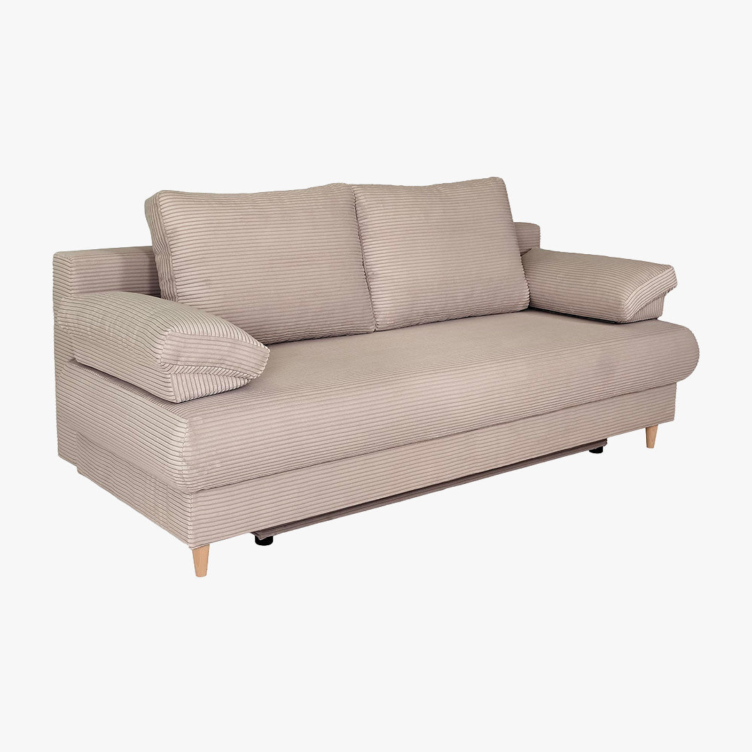 ERIYA Canapé 3 places convertible en velours côtelé taupe - Canapés convertibles - Mobilier Deco
