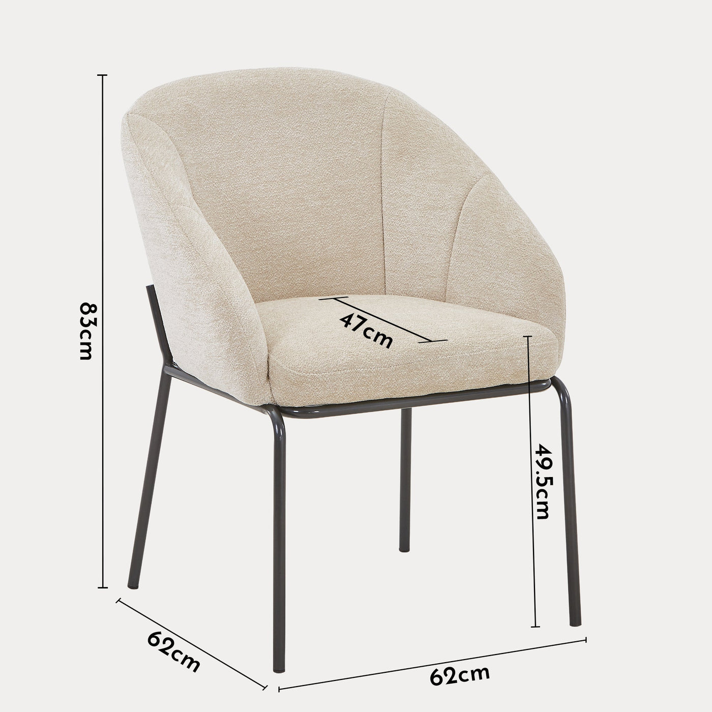 ESMA Chaise en tissu beige pieds en métal noir - Chaise de repas - Mobilier Deco