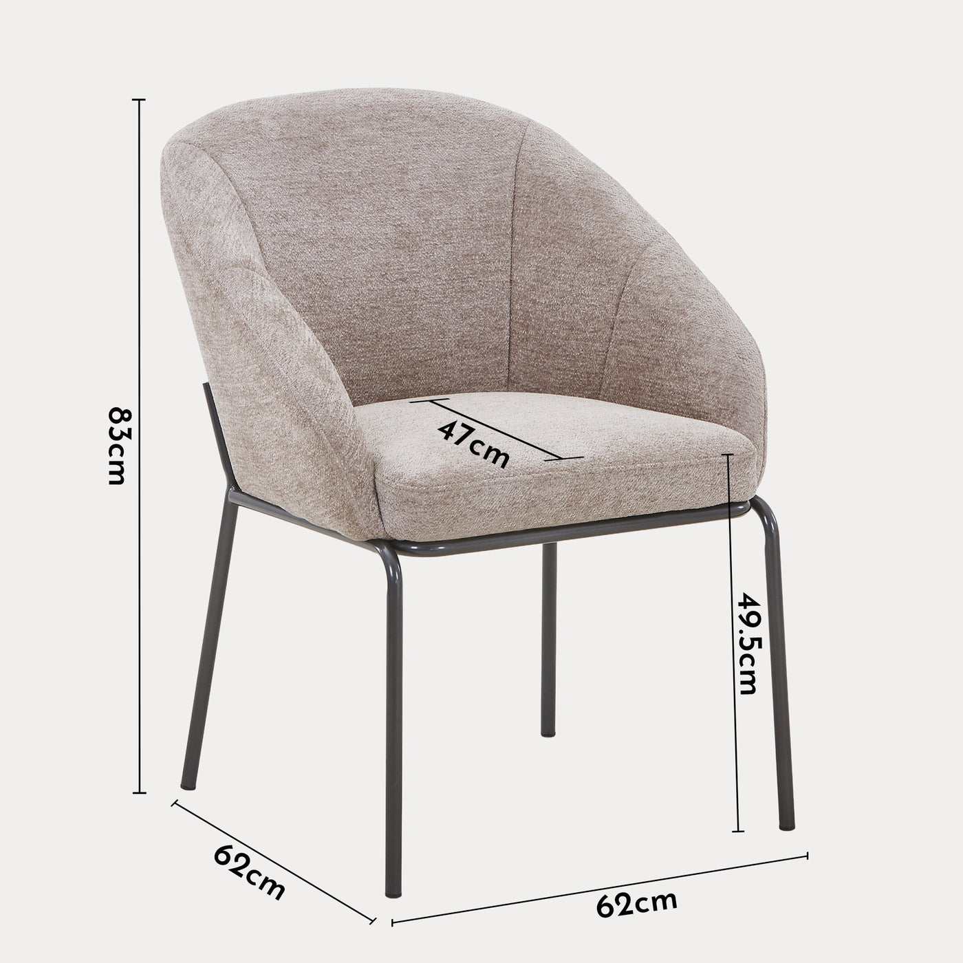 ESMA Chaise en tissu taupe pieds en métal noir - Chaise de repas - Mobilier Deco
