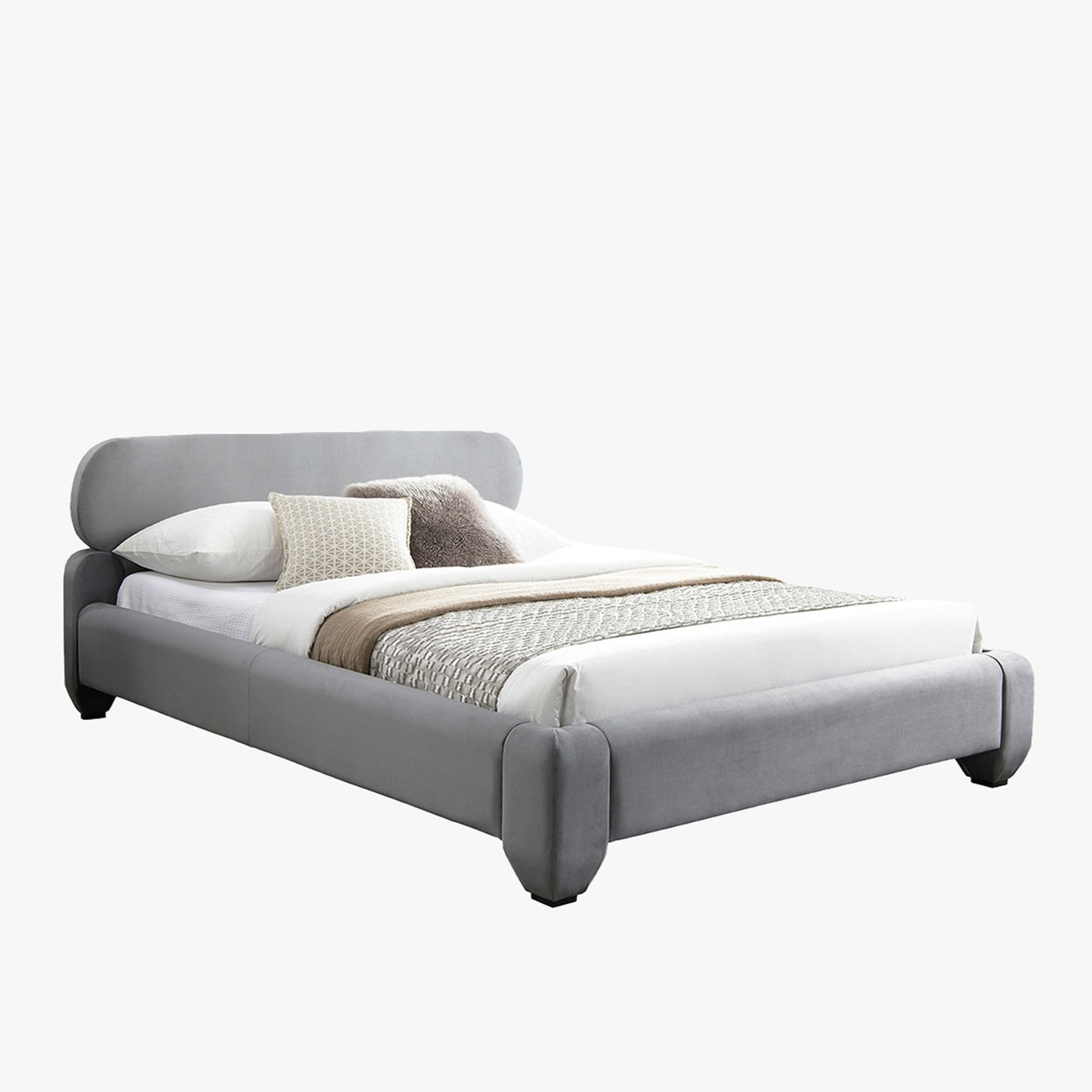ESTELLE Lit double en velours gris 160x200 cm - Lits - Mobilier Deco