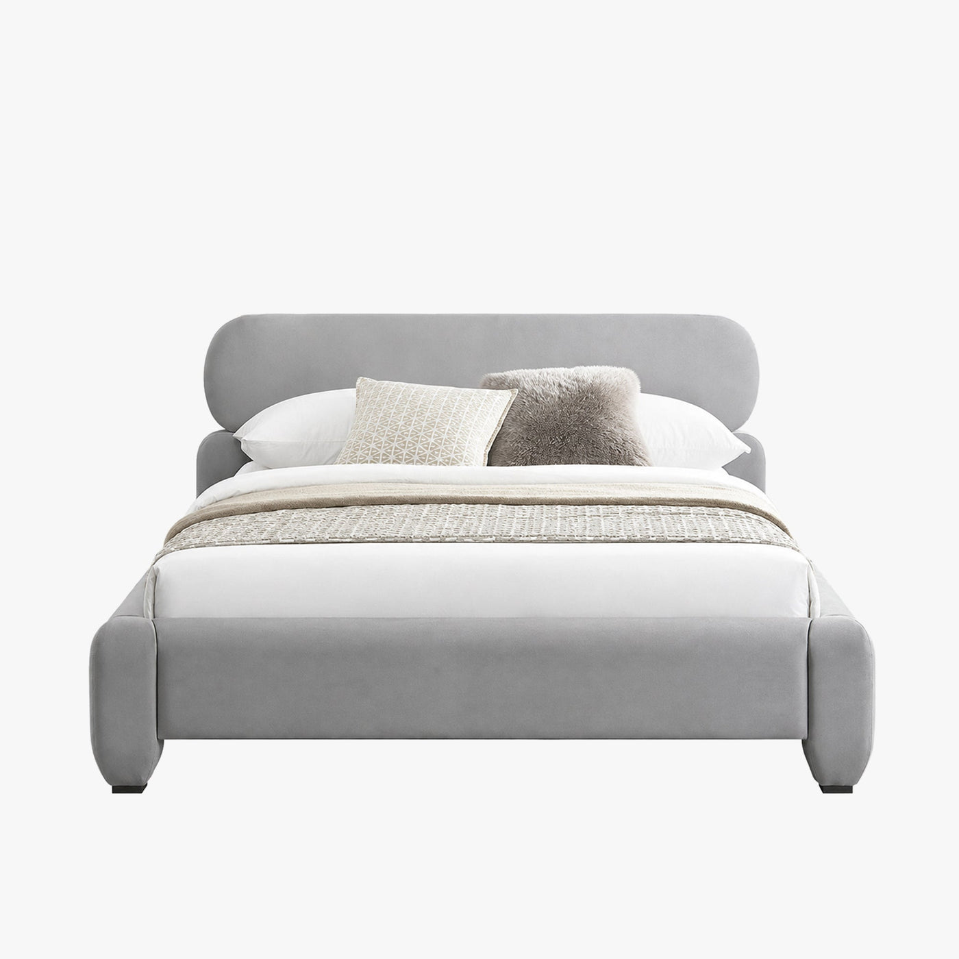 ESTELLE Lit double en velours gris 160x200 cm - Lits - Mobilier Deco