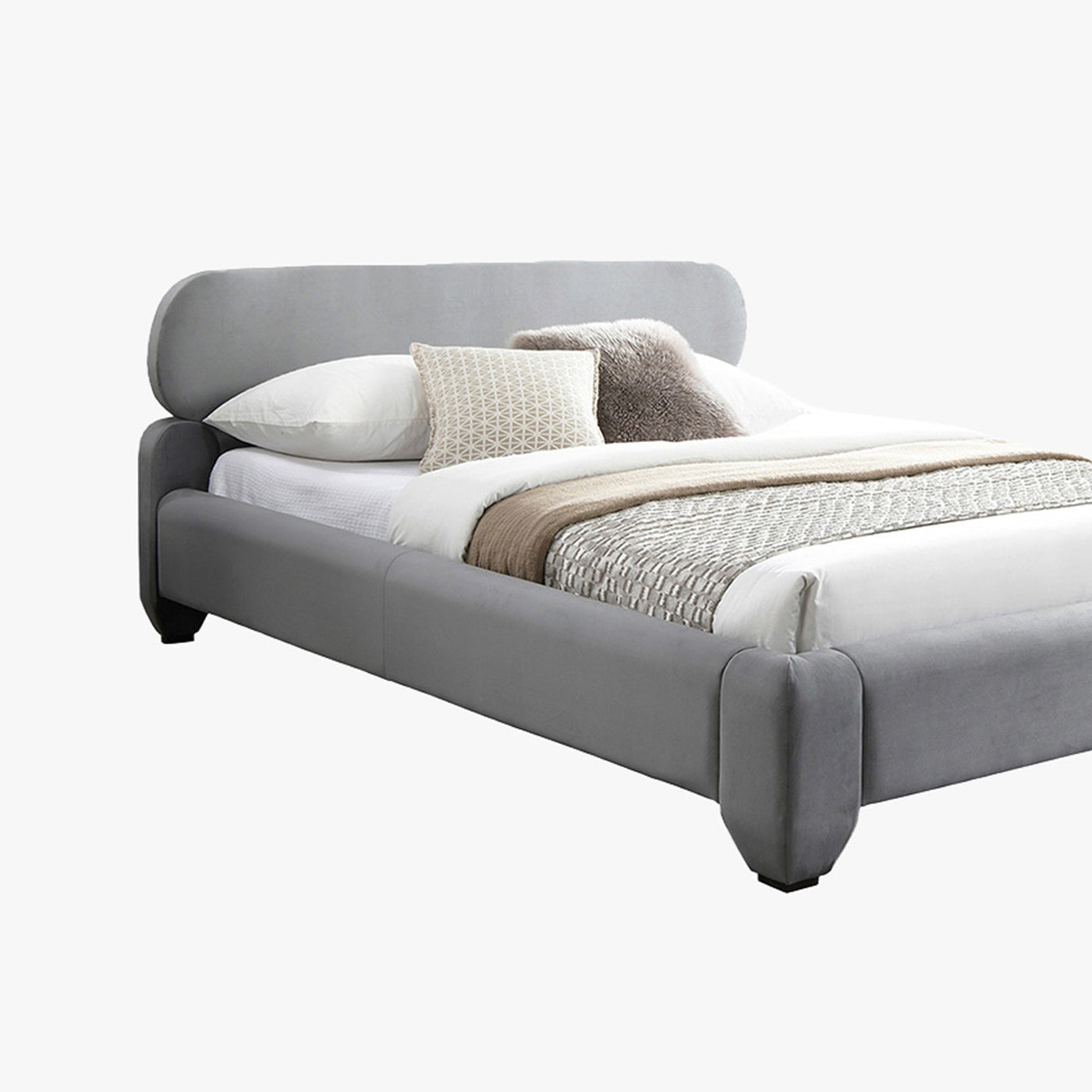 ESTELLE Lit double en velours gris 160x200 cm - Lits - Mobilier Deco