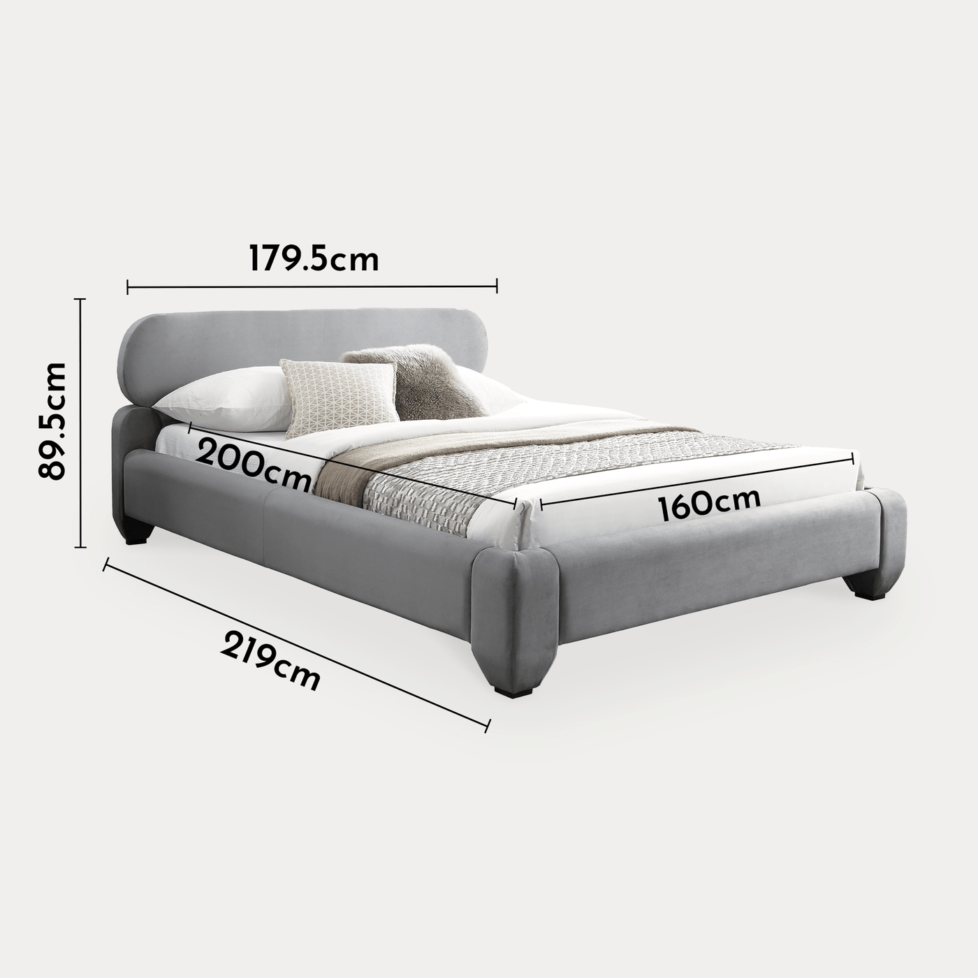 ESTELLE Lit double en velours gris 160x200 cm - Lits - Mobilier Deco