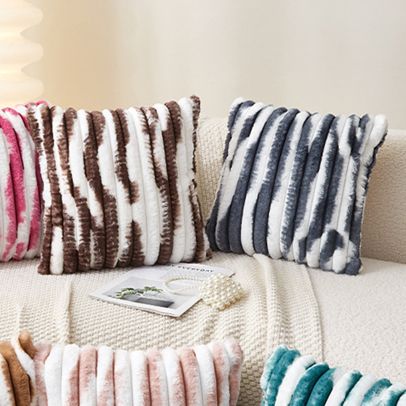 EVELYA Coussin carré en tissu côtelé gris et blanc 43x43 cm - Coussins - Mobilier Deco