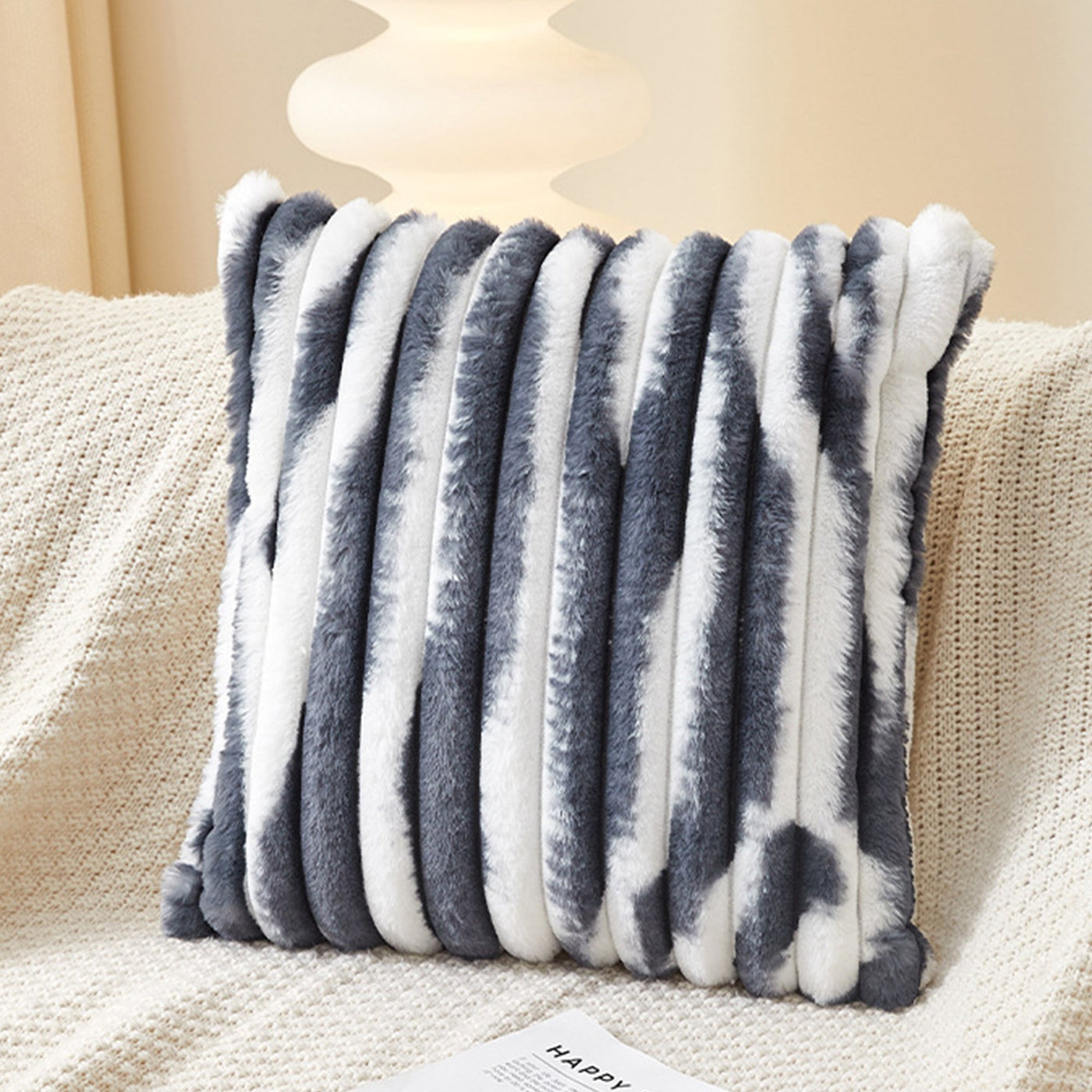 EVELYA Coussin carré en tissu côtelé gris et blanc 43x43 cm - Coussins - Mobilier Deco