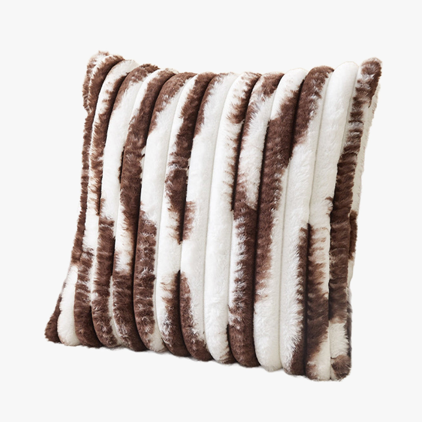 EVELYA Coussin carré en tissu côtelé marron et blanc 43x43 cm - Coussins - Mobilier Deco
