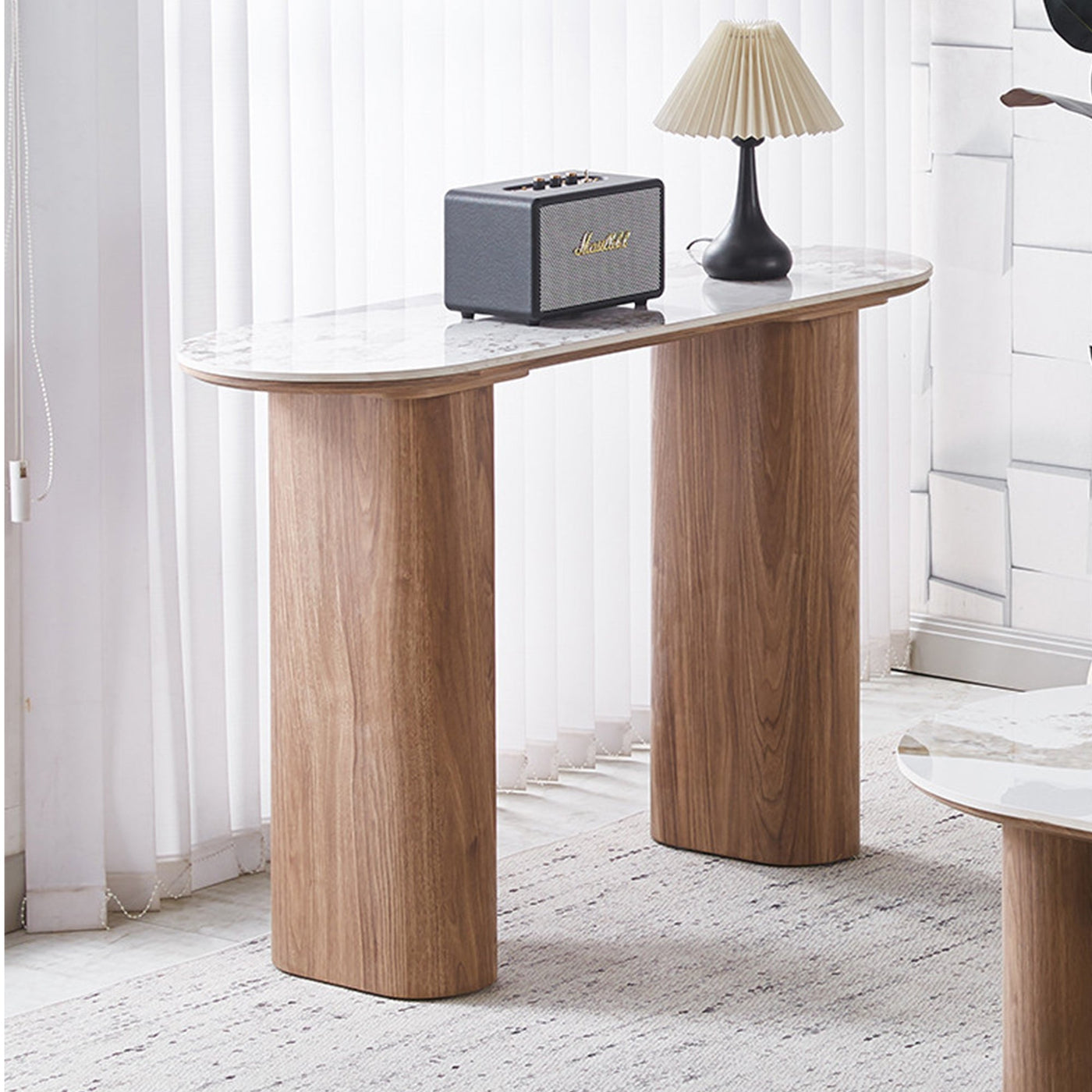 EVORA Console en pierre frittée blanc pieds couleur bois clair 120 cm - Consoles - Mobilier Deco
