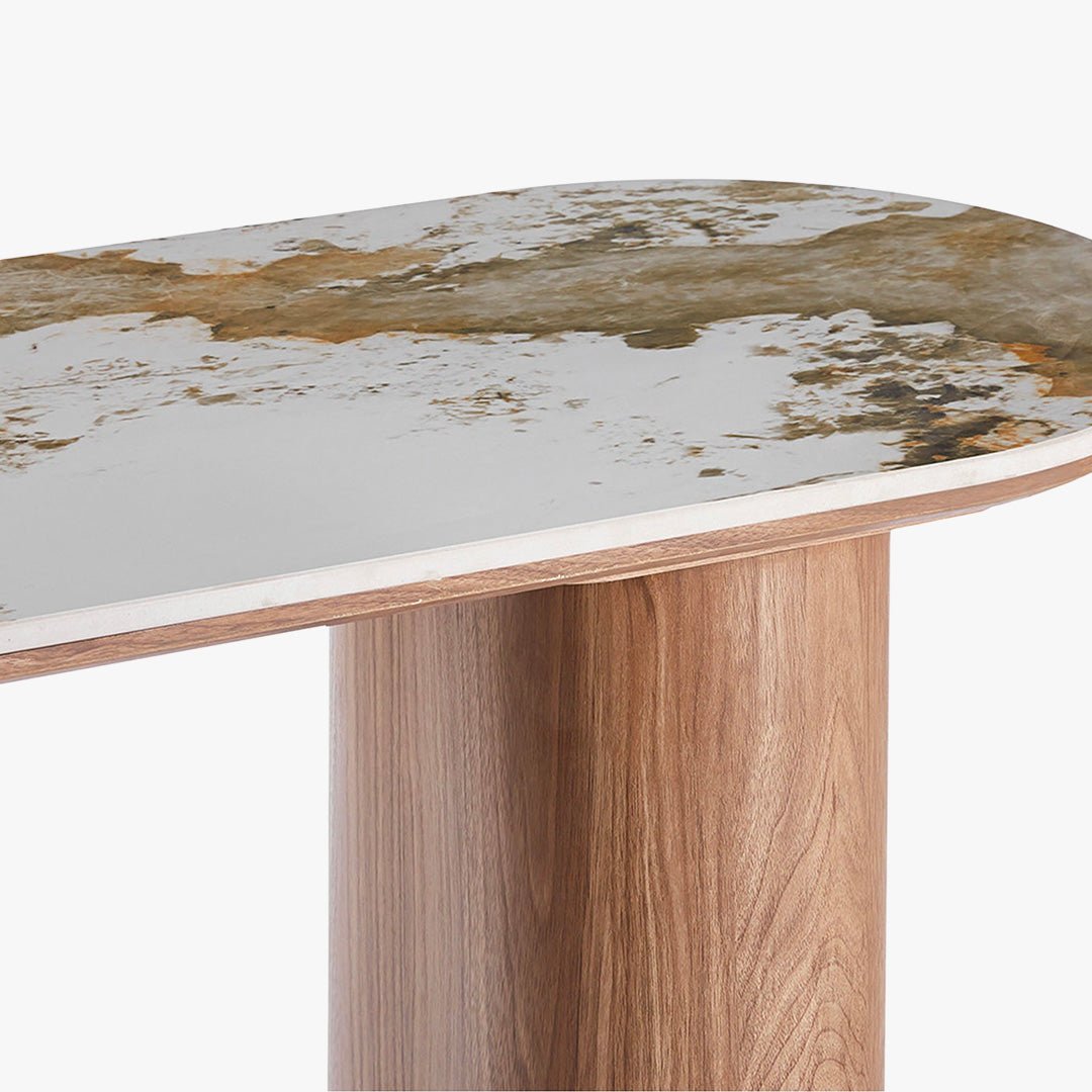 EVORA Console en pierre frittée blanc pieds couleur bois clair 120 cm - Consoles - Mobilier Deco