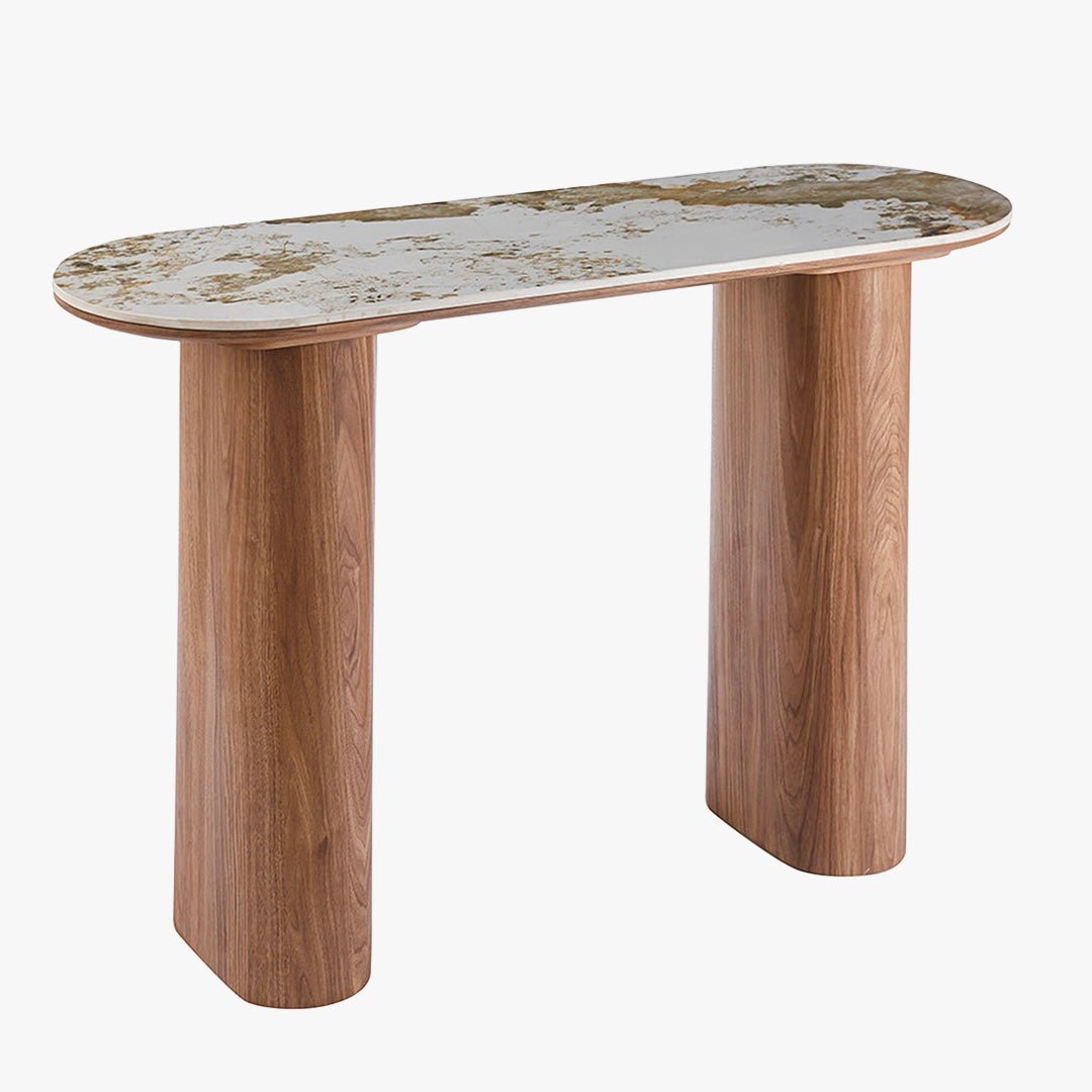 EVORA Console en pierre frittée blanc pieds couleur bois clair 120 cm - Consoles - Mobilier Deco