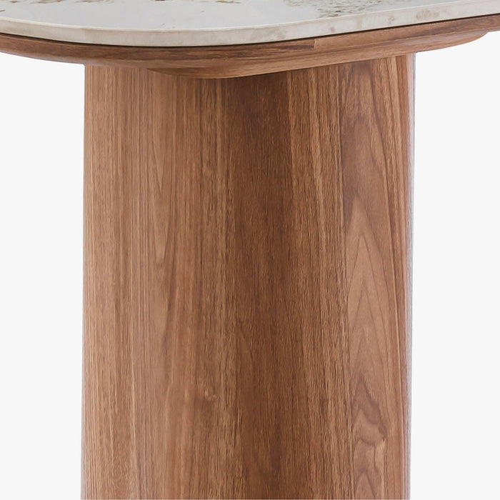 EVORA Console en pierre frittée blanc pieds couleur bois clair 120 cm