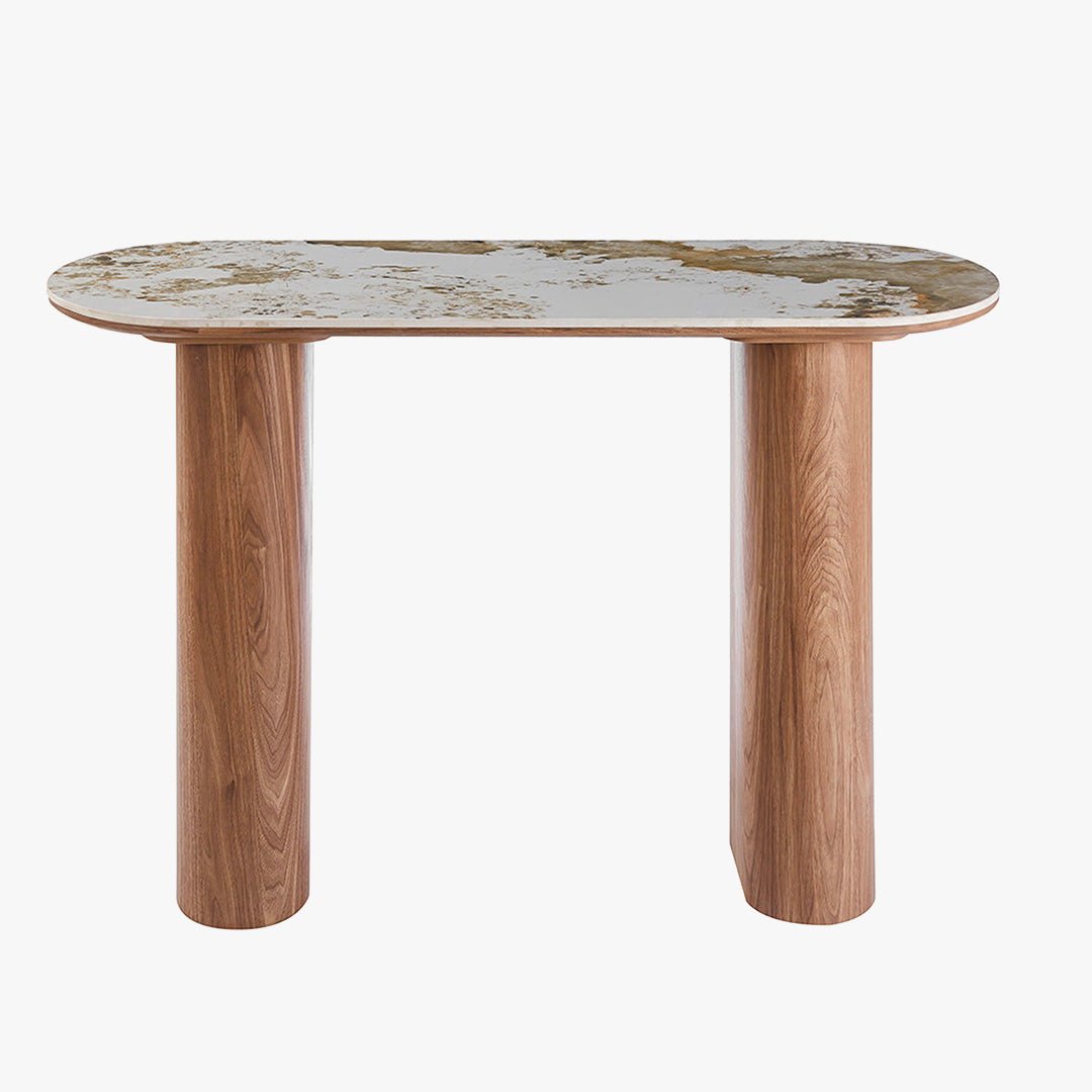 EVORA Console en pierre frittée blanc pieds couleur bois clair 120 cm - Consoles - Mobilier Deco