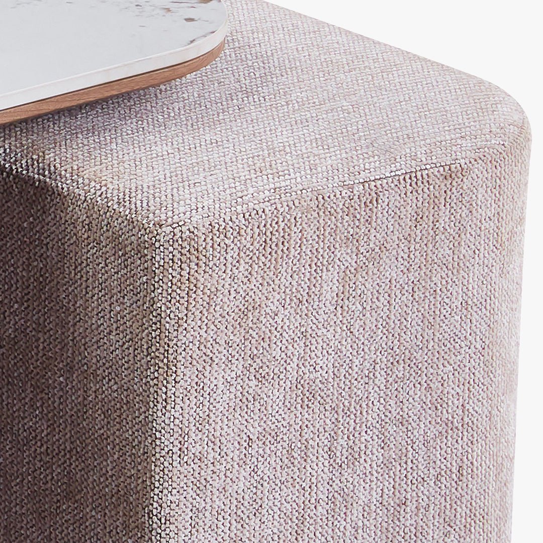 EVORA Table basse en pierre frittée blanc avec 4 poufs pieds couleur bois - Table basse - Mobilier Deco