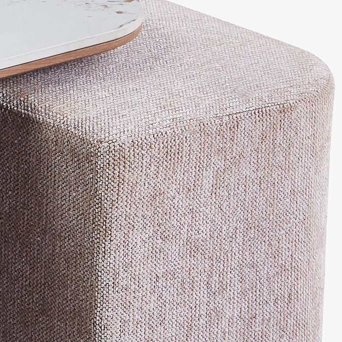 EVORA Table basse en pierre frittée blanc avec 4 poufs pieds couleur bois