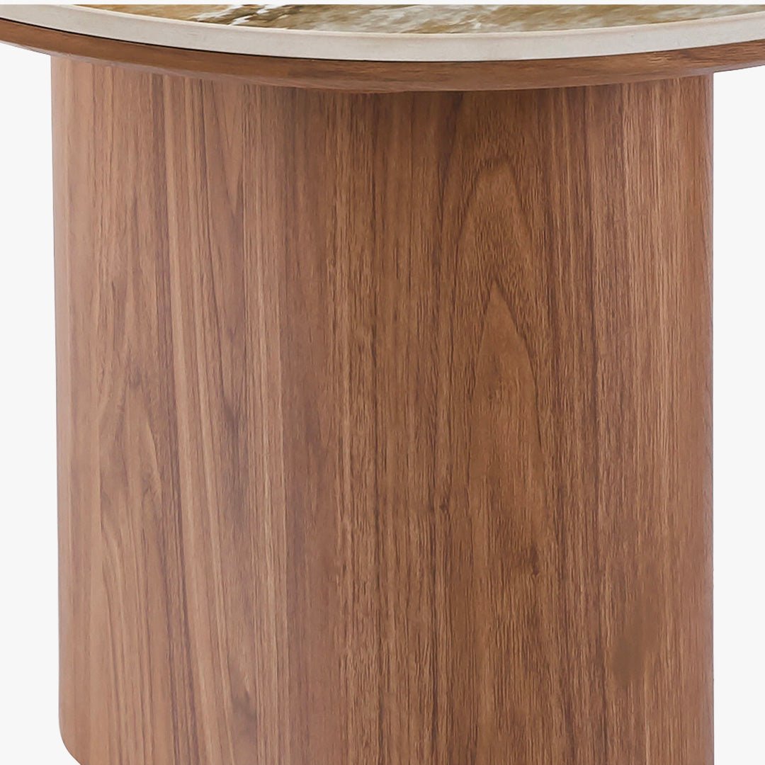 EVORA Table basse en pierre frittée blanc pieds couleur bois clair - Table basse - Mobilier Deco