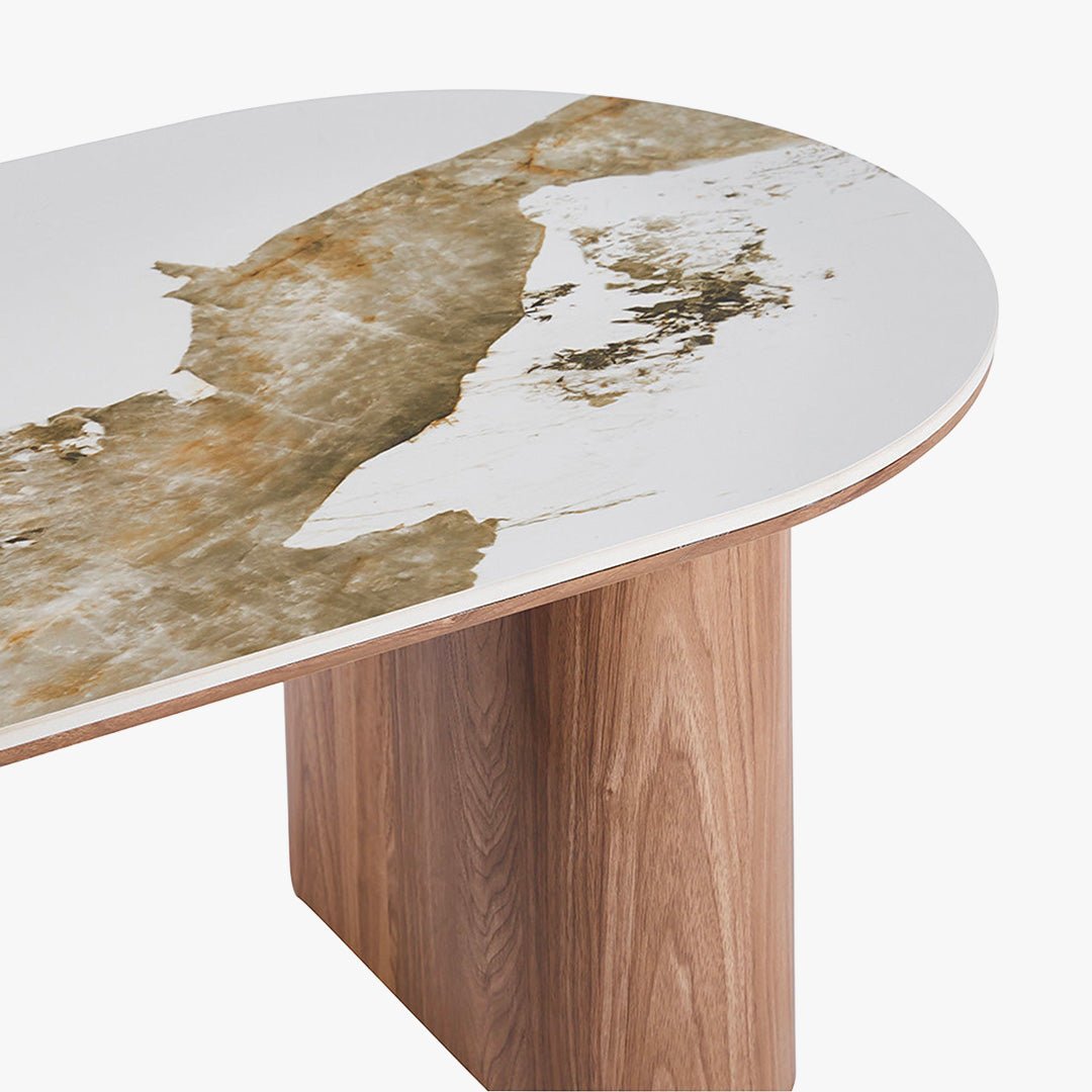 EVORA Table basse en pierre frittée blanc pieds couleur bois clair - Table basse - Mobilier Deco