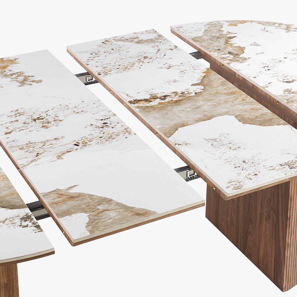EVORA XL Table à manger extensible en pierre fritté blanc pieds couleur bois clair 120-200 cm - Mobilier Deco