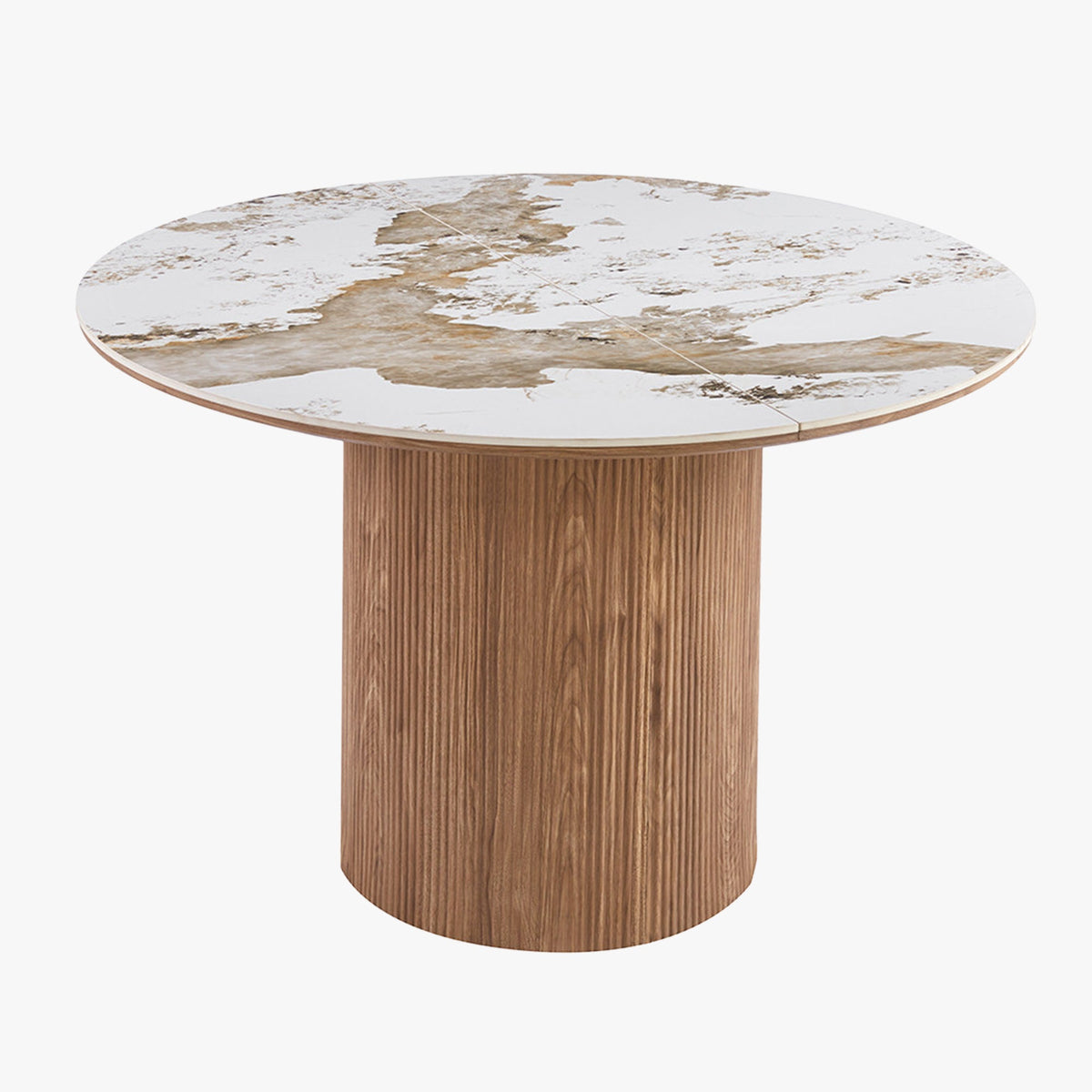 EVORA XL Table à manger extensible en pierre fritté blanc pieds couleur bois clair 120-200 cm - Mobilier Deco