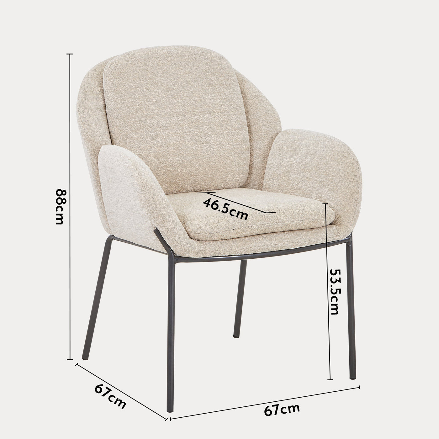 EYLA Chaise en tissu beige pieds en métal noir - Chaise de repas - Mobilier Deco