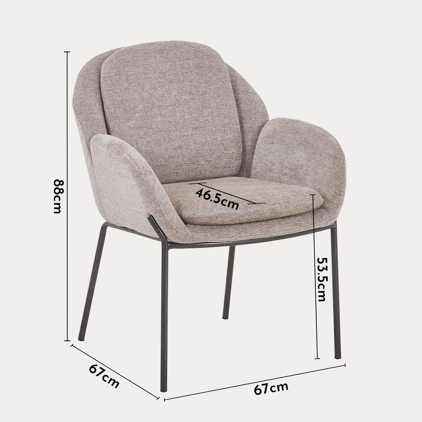 EYLA Chaise en tissu taupe pieds en métal noir - Chaise de repas - Mobilier Deco