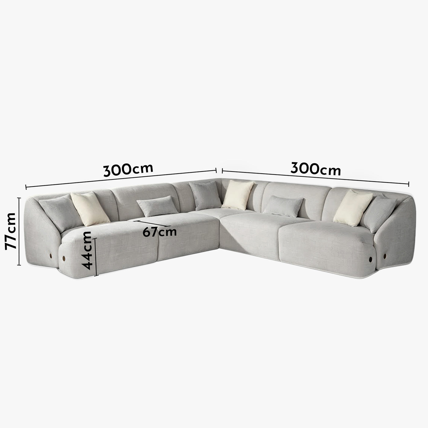 LENA Canapé d'angle modulable en tissu gris clair
