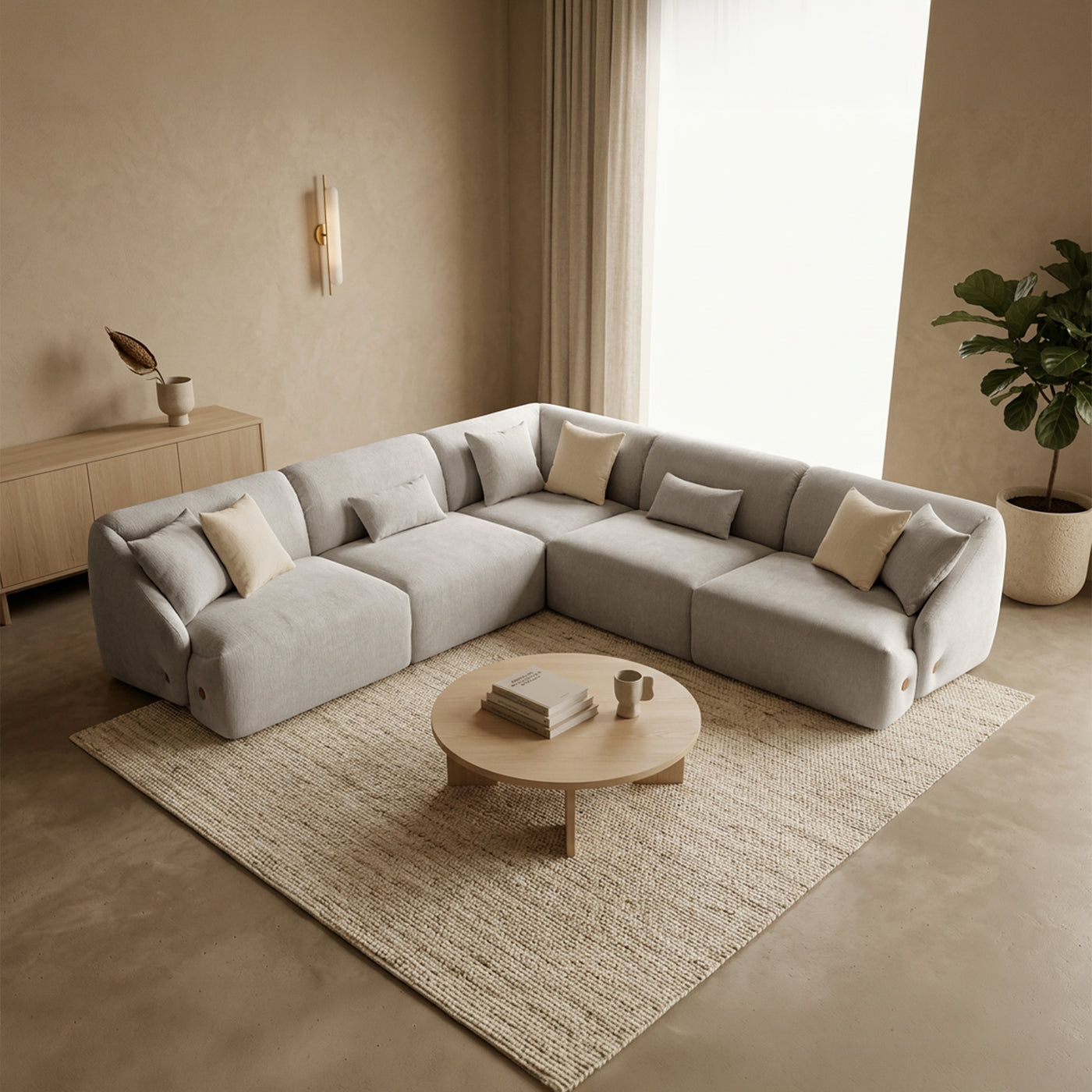 LENA Canapé d'angle modulable en tissu gris clair