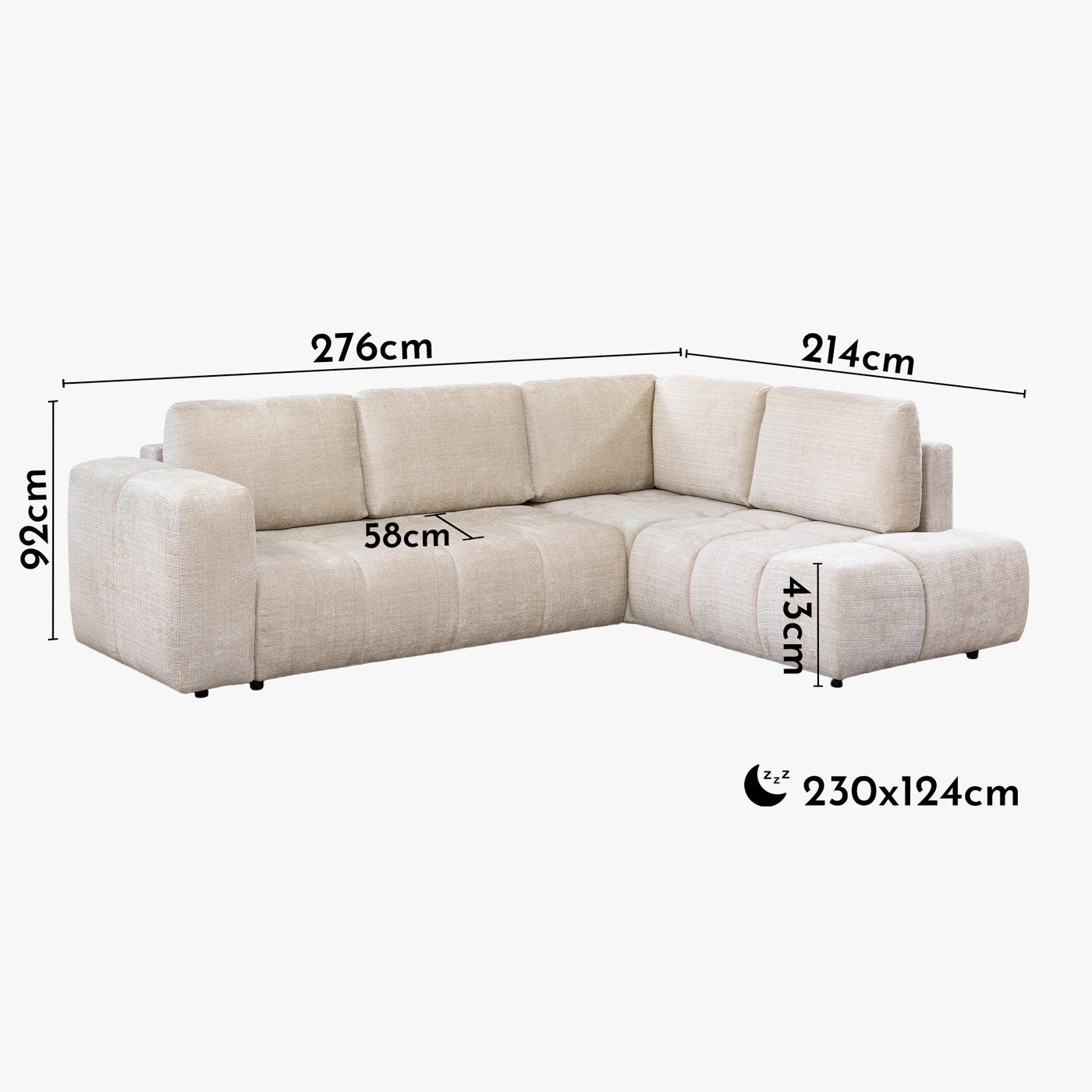 FANY Canapé d'angle convertible en tissu beige - Angle droit - Canapé d'angle convertible - Mobilier Deco