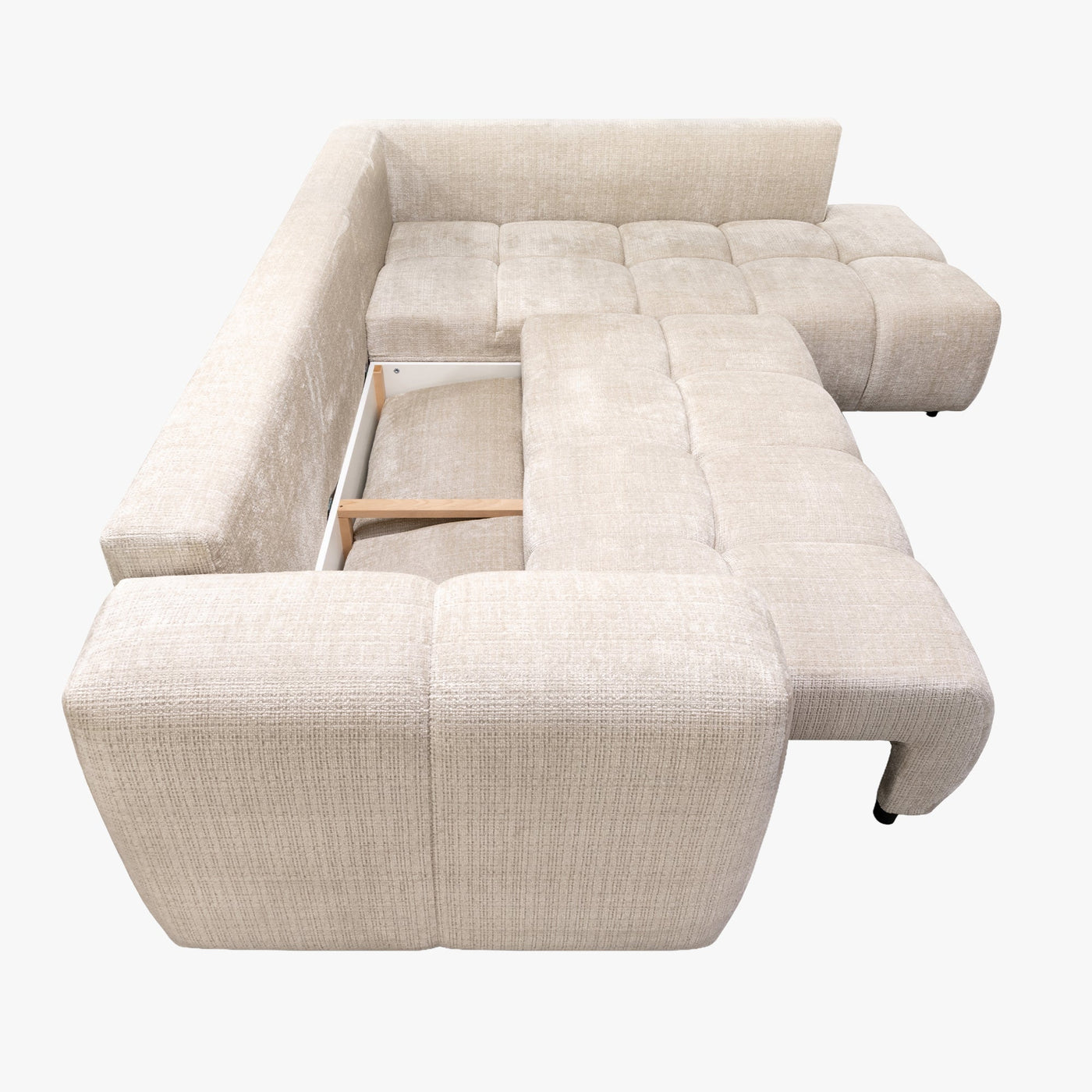 FANY Canapé d'angle convertible en tissu beige - Angle droit - Canapé d'angle convertible - Mobilier Deco