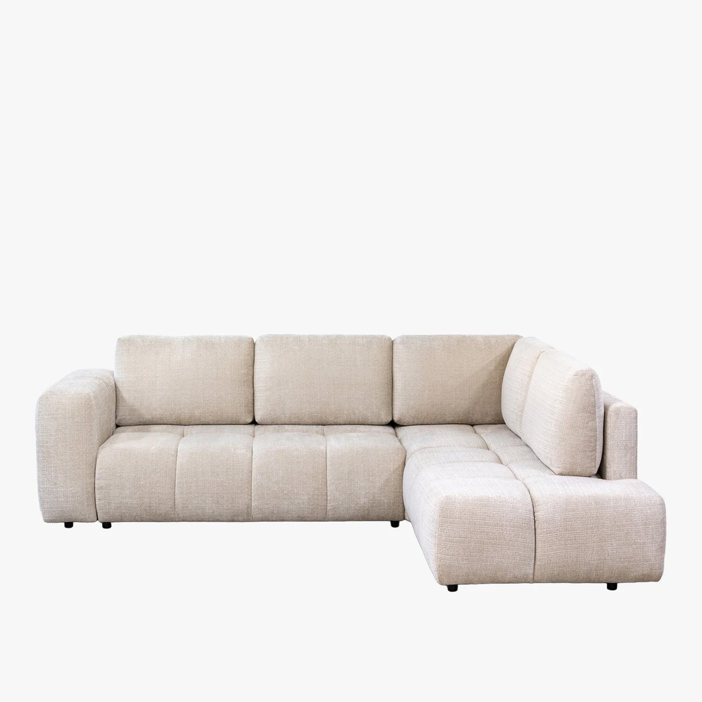 FANY Canapé d'angle convertible en tissu beige - Angle droit - Canapé d'angle convertible - Mobilier Deco