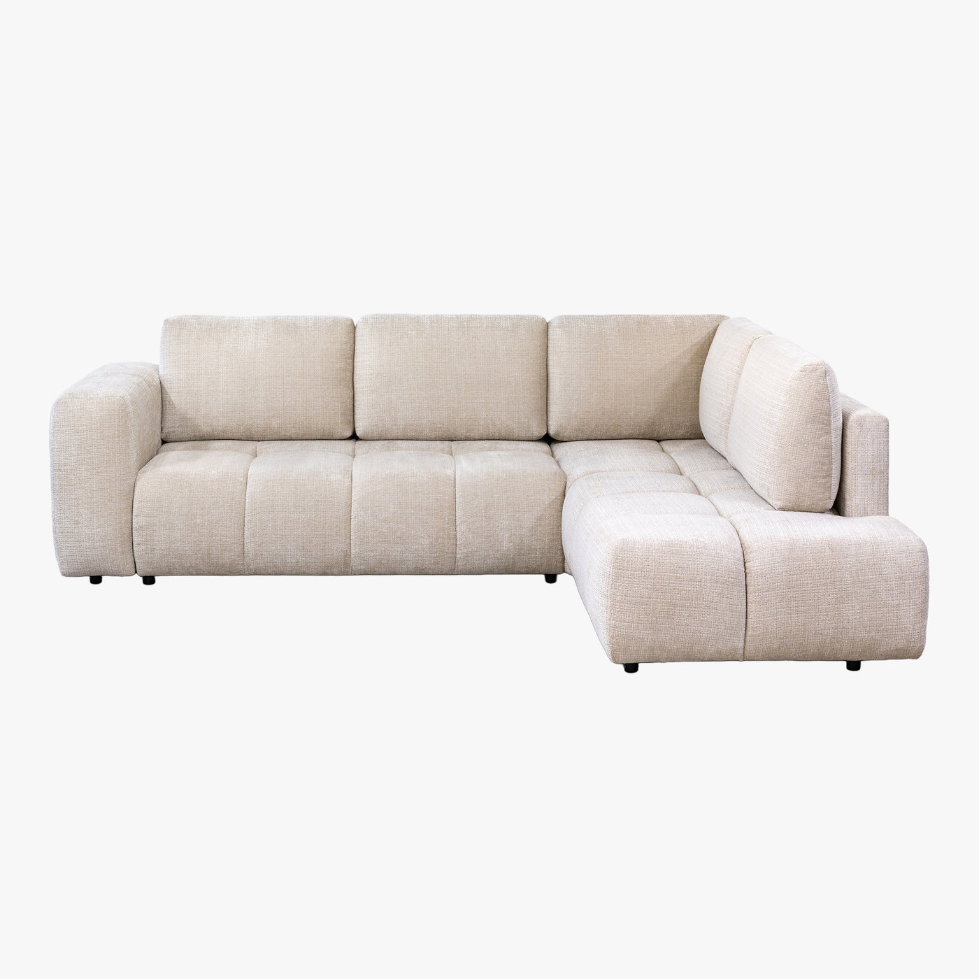 FANY Canapé d'angle convertible en tissu beige - Angle droit - Canapé d'angle convertible - Mobilier Deco