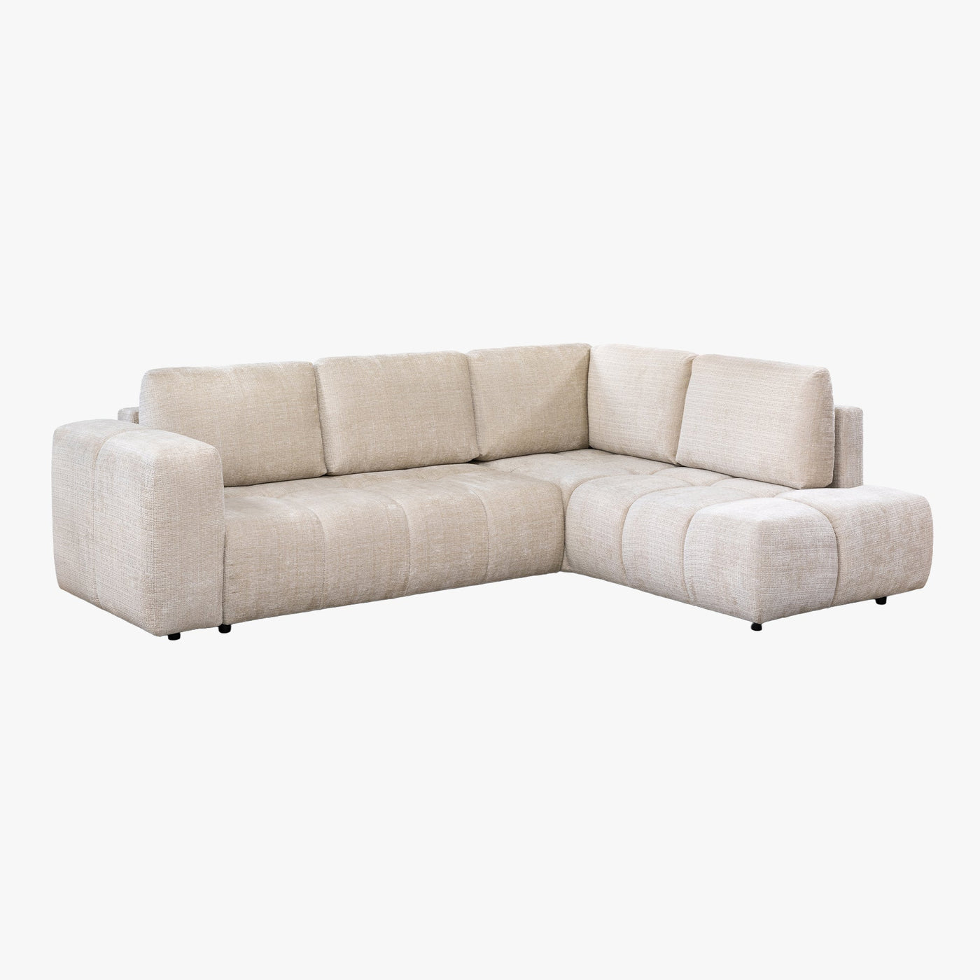 FANY Canapé d'angle convertible en tissu beige - Angle droit - Canapé d'angle convertible - Mobilier Deco