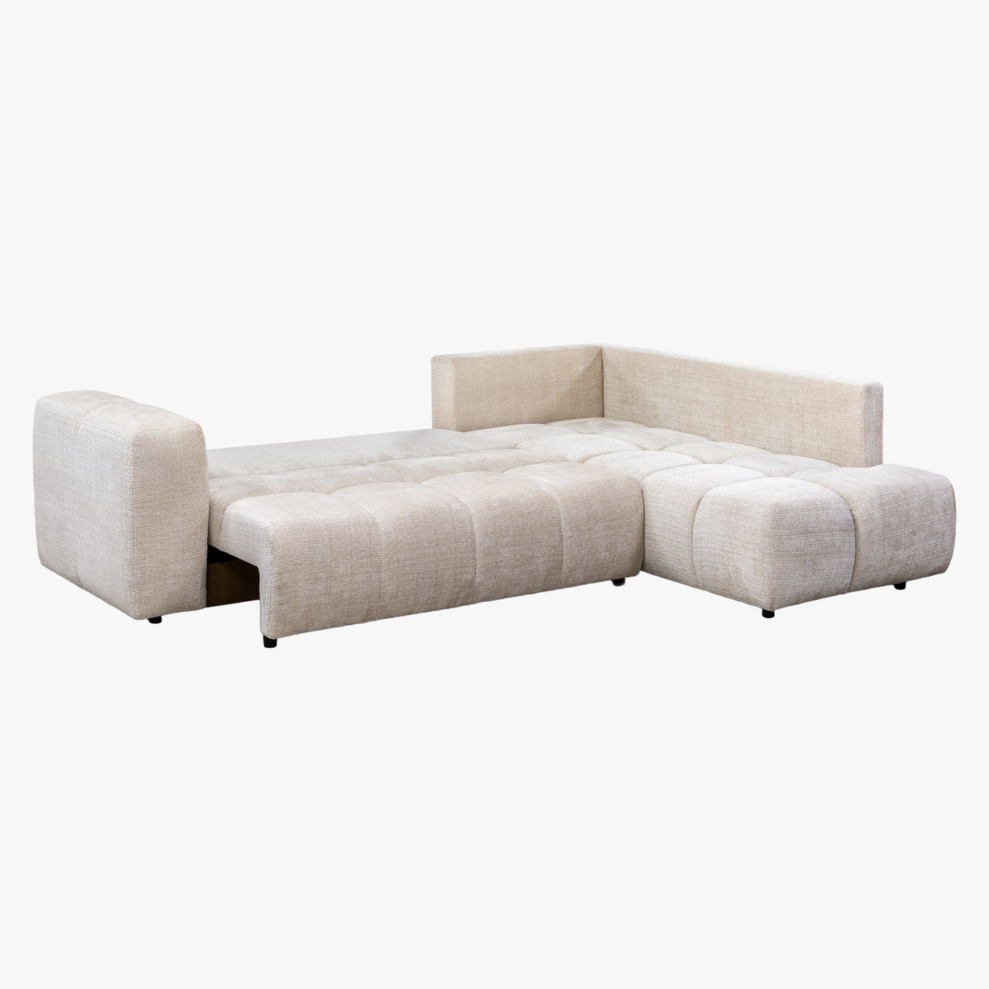 FANY Canapé d'angle convertible en tissu beige - Angle droit - Canapé d'angle convertible - Mobilier Deco