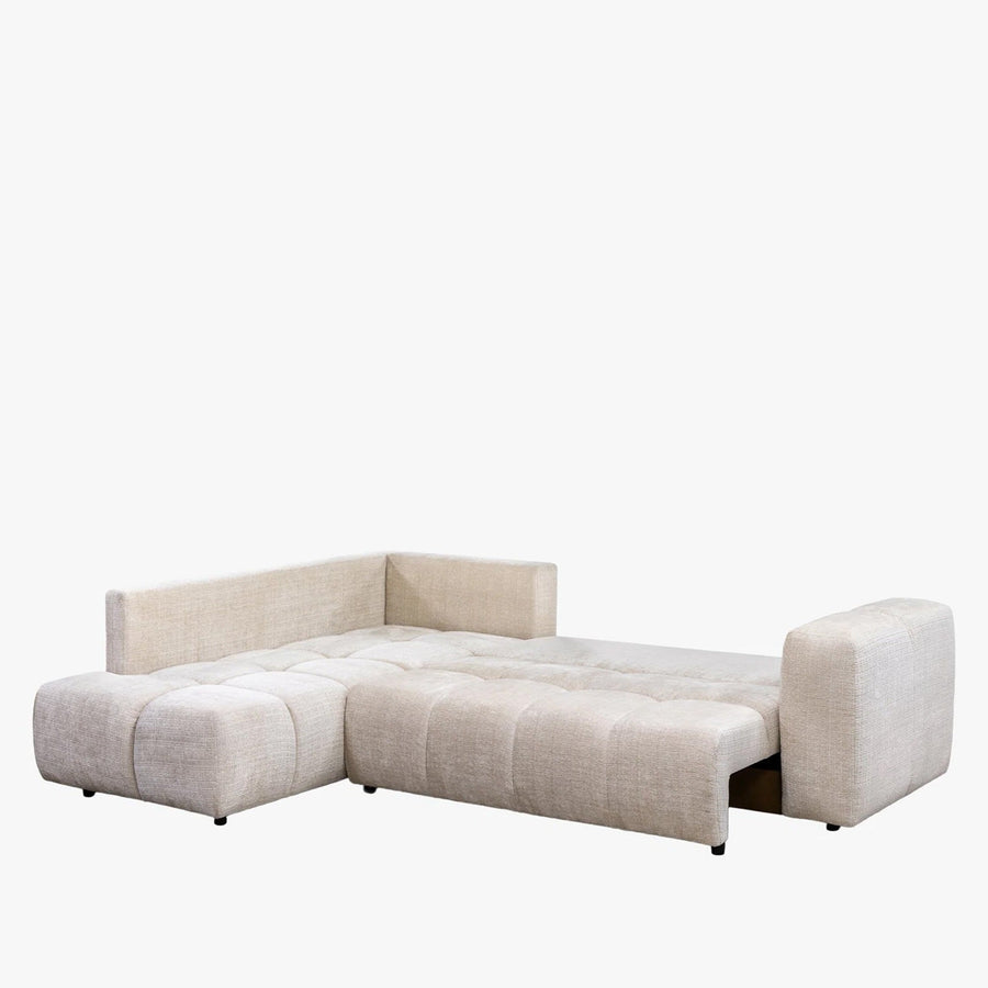 FANY Canapé d'angle convertible en tissu beige - Angle gauche — aperçu vidéo